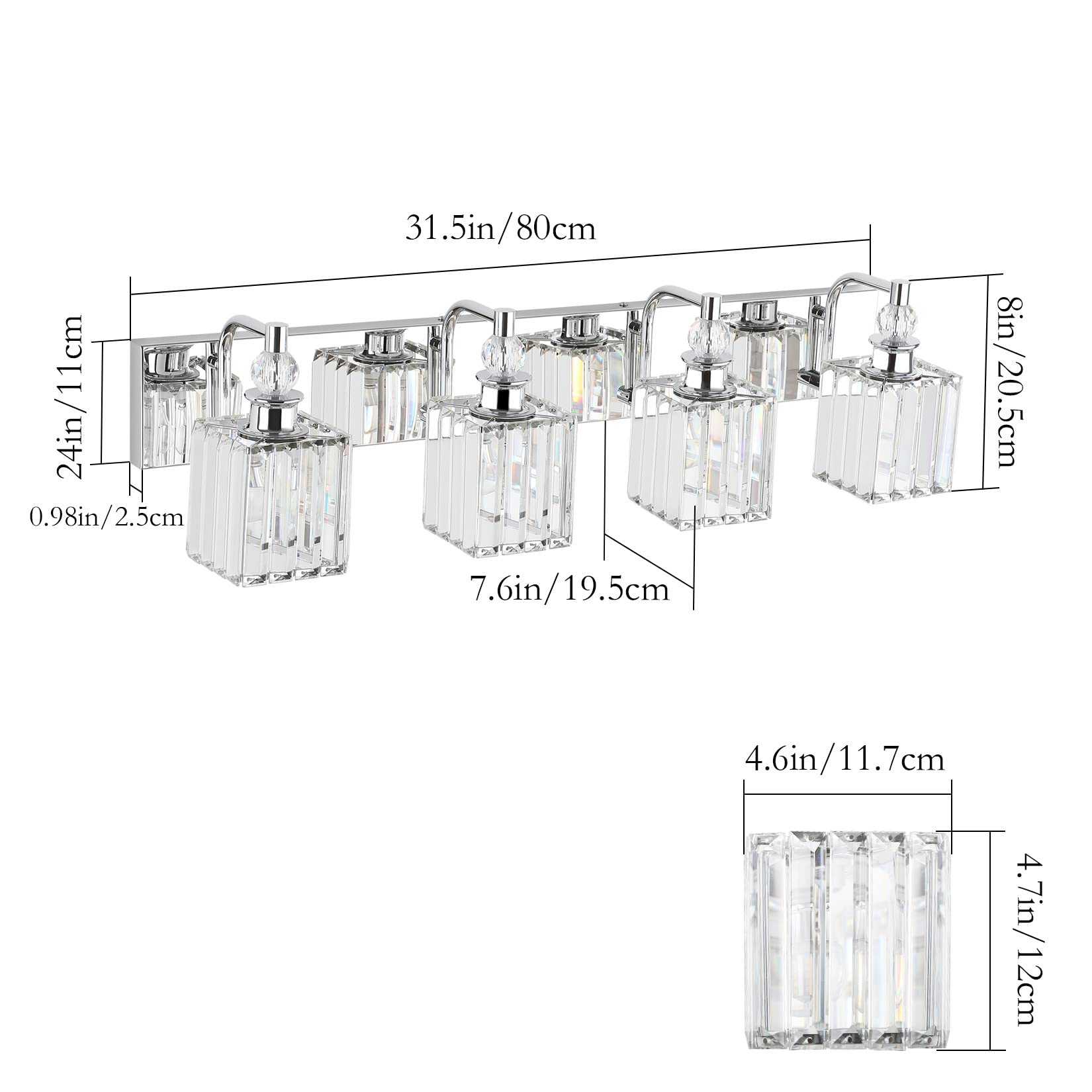 Ralbay Modern Crystal Vanity Light - 4-Light 31.5