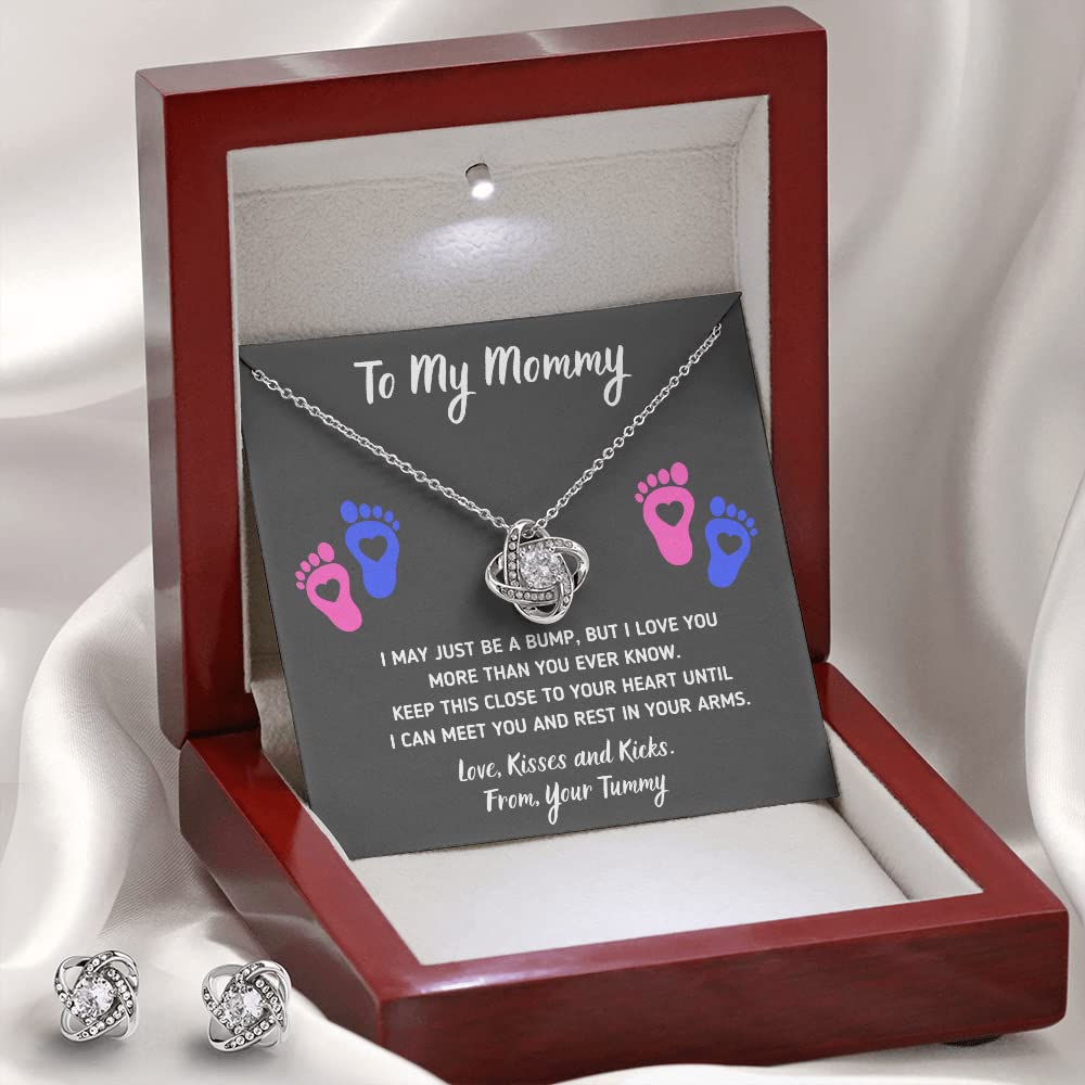 Baby Feet Jewelry Necklace - Heartfelt Gift for First Time Moms & Pregnant Women | Mommy to Be Keepsake with Baby Bump Charm | Includes Elegant LED Gift Box & Matching Earrings | Perfect for Baby Showers, Mother's Day & Pregnancy Announcements