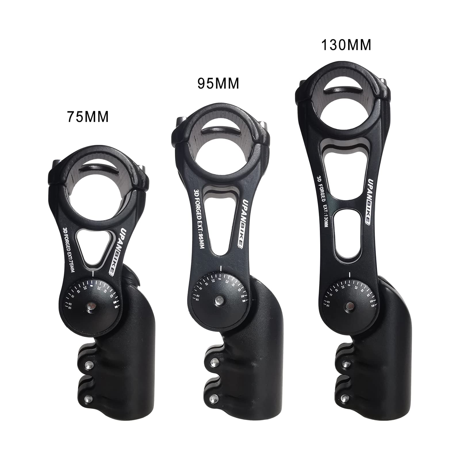 UPANBIKE Adjustable Bike Stem 31.8mm - 75mm/95mm/130mm Aluminum Alloy Handlebar Riser Extender for MTB, Road Bike, BMX - 130 Degree Angle for Comfortable Riding on Mountain Trails & Urban Commutes