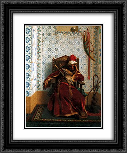 Jean Leon Gerome Museum Art Print - 20x24 Black Ornate Frame with Double Matting | Markos Botsaris Painting | Wall Decor for Living Room, Office & Gallery
