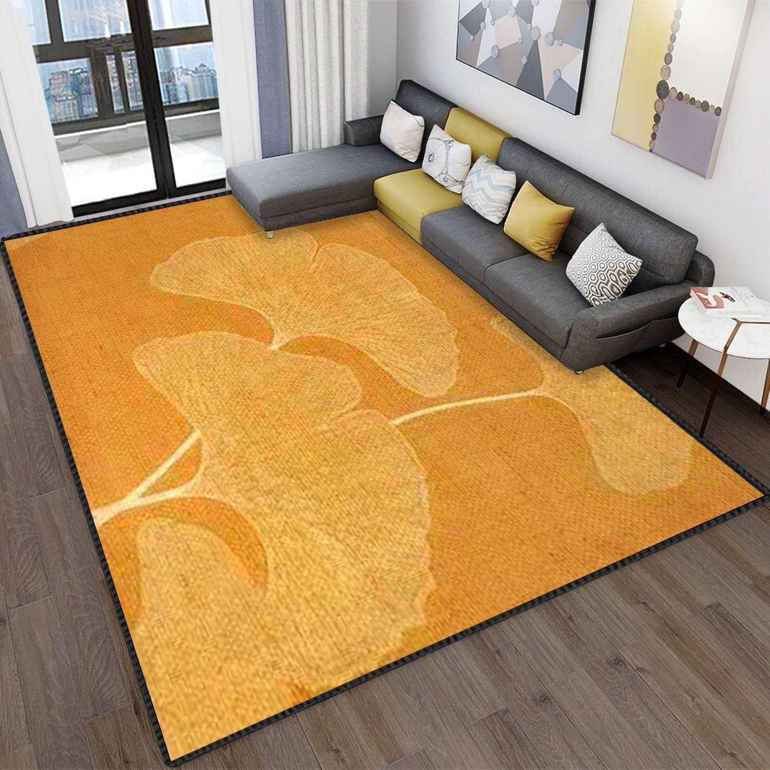 Modern Ginkgo Biloba Leaves Abstract Area Rug - Non-Slip Soft Floor Carpet for Living Room, Bedroom, Kids Room | Indoor/Outdoor Seamless Floral Design Home Decor
