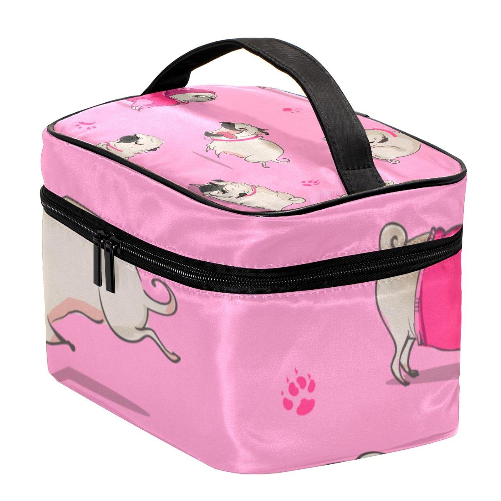 Pug Paw Pink Makeup Bag - Large Cosmetic Travel Case for Women & Girls - Perfect for Travel & Daily Use