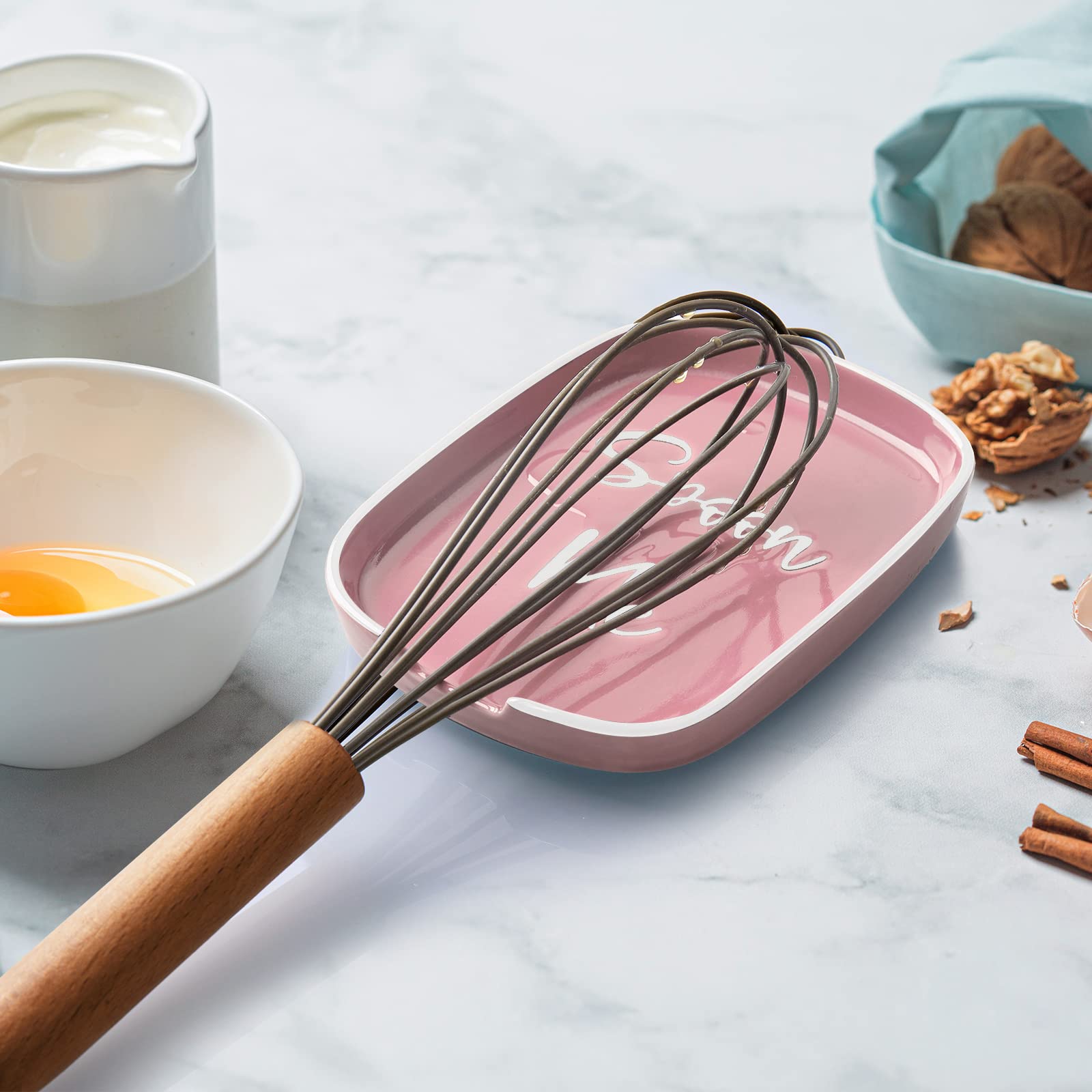 DAYYET Ceramic Spoon Rest for Stove Top - Large Heat-Resistant Kitchen Utensil Holder for Cooking - Pink Countertop Decor - Perfect for Cooking, Serving & Kitchen Organization