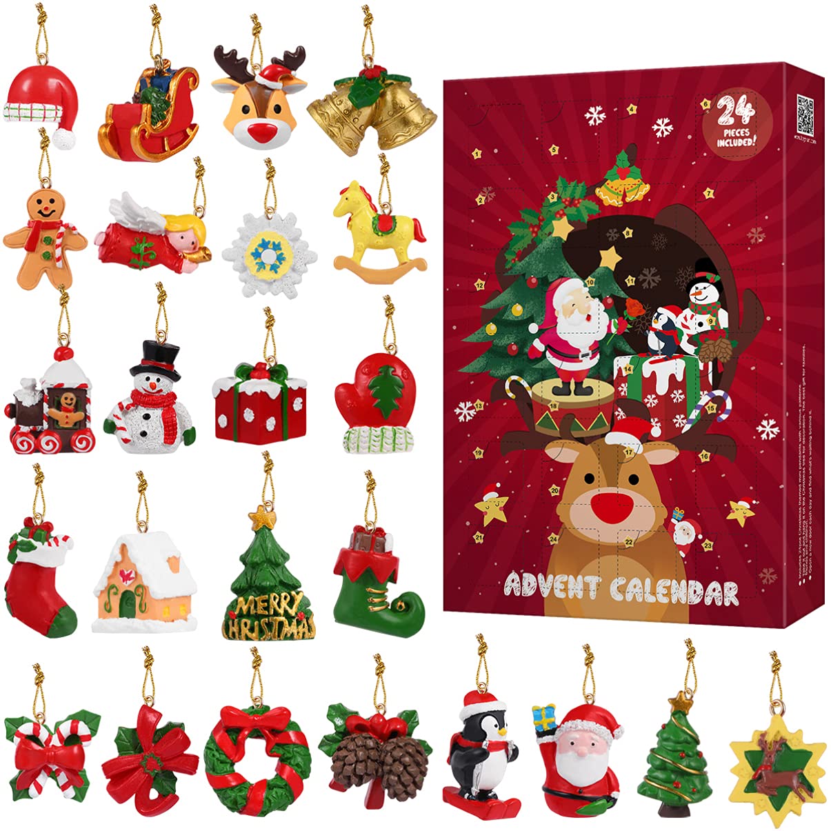 NUOBESTY 24PCS Christmas Advent Calendar Hanging Ornaments - Festive Countdown Decor for Holiday Parties, Tree Decorations & Home Celebration | Perfect for Xmas Gifts, Family Gatherings & Winter Celebrations