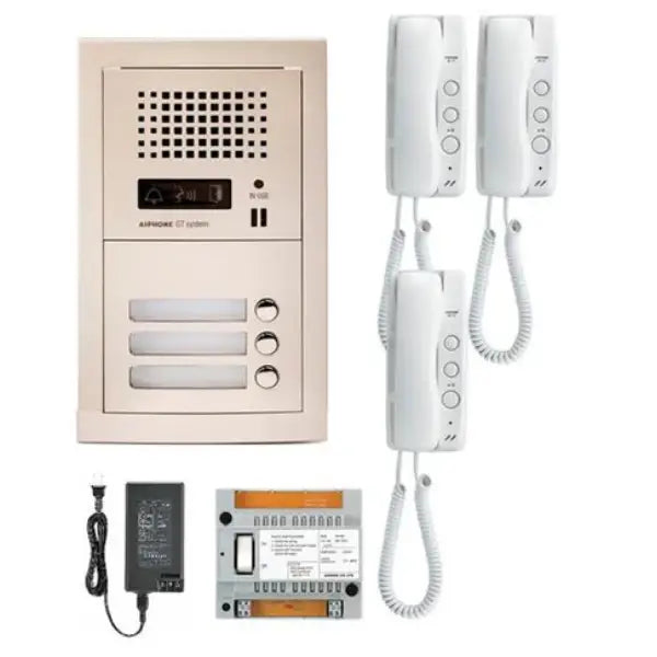 Aiphone GT 3H 3 Apartment Multi Tenant Audio Intercom System Set with Handset (GT 1D) - Secure Entry Solution for Multi-Family Homes & Apartment Buildings