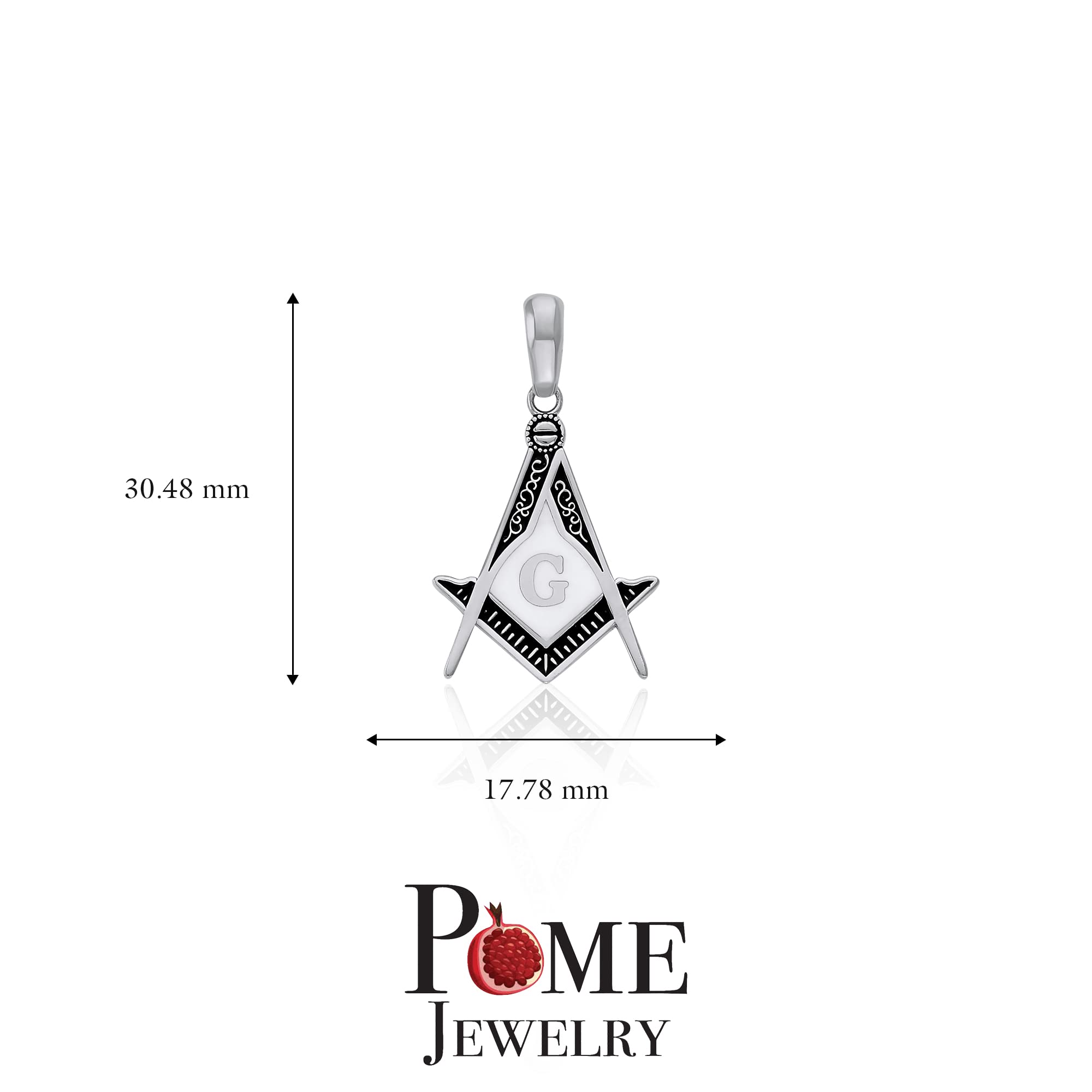 Sterling Silver Masonic Square and Compass Necklace with Black & White Enamel - Handcrafted USA Jewelry for Freemason Gifts, Brotherhood & Lodge Events