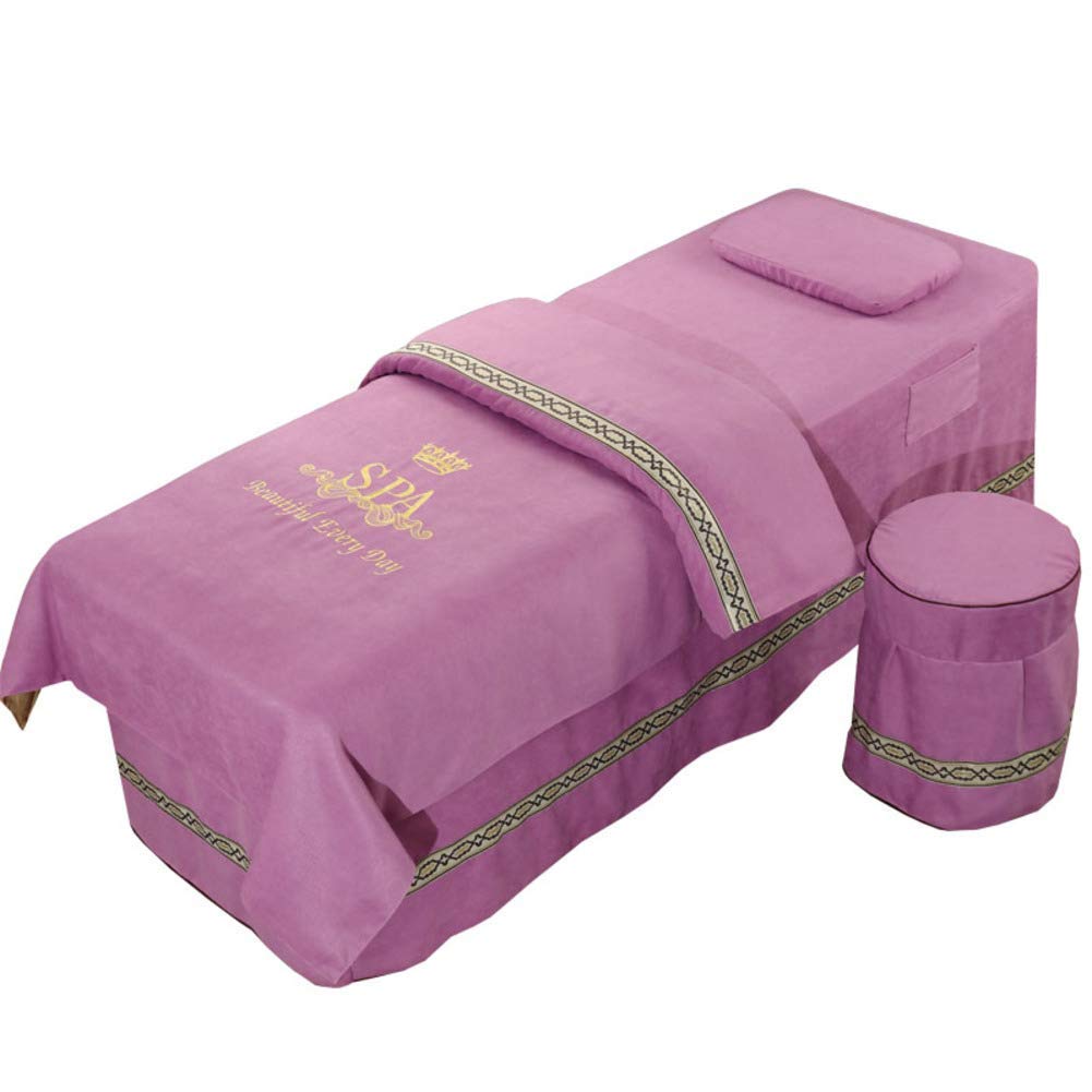 Premium 4-Piece Continental Cotton Massage Table Sheet Set - 70x185cm (28x73in) with Face Hole - Beauty Salon & Spa Bed Cover, Skirt & Linens for Professional Treatments
