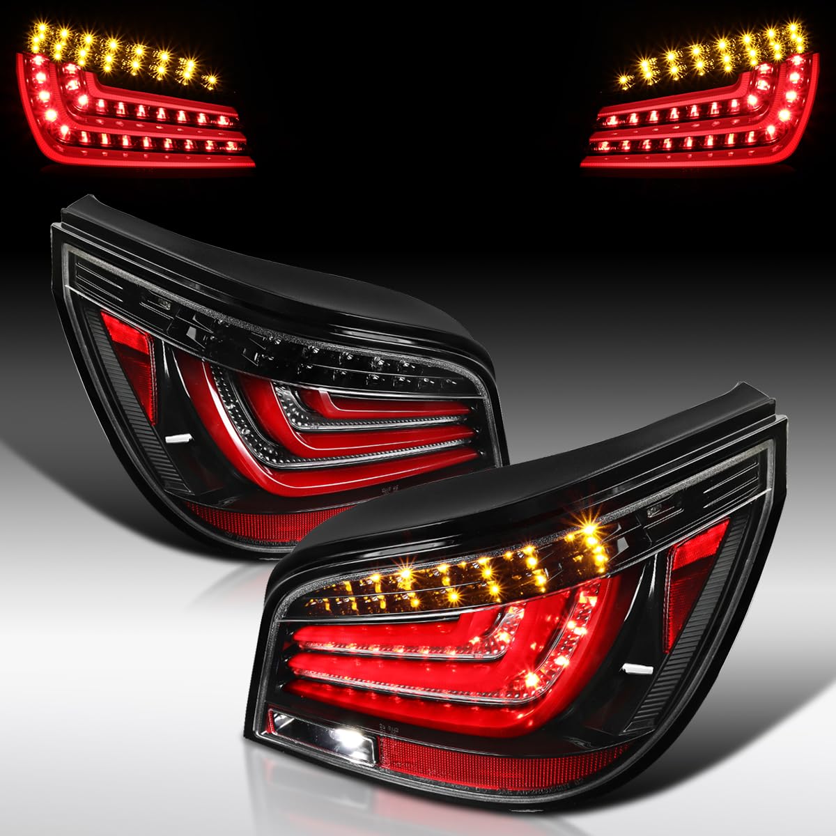 AUTOZENSATION LED Tail Lights for 2008-2010 BMW E60 5-Series Sedan - Left & Right Pair with Jet Black Housing & Red LED Bar - Direct Fit Replacement - Enhances Night Visibility & Style