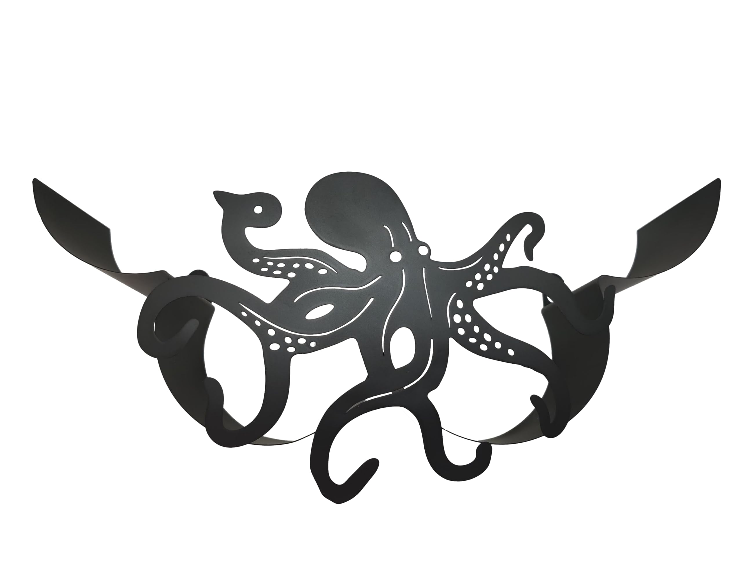 Black Octopus Metal Wall Toilet Paper Holder - Animal Decorative Bathroom Tissue Storage Organizer with 8-Roll Capacity - Perfect for Coastal, Nautical, or Kids' Bathroom Decor