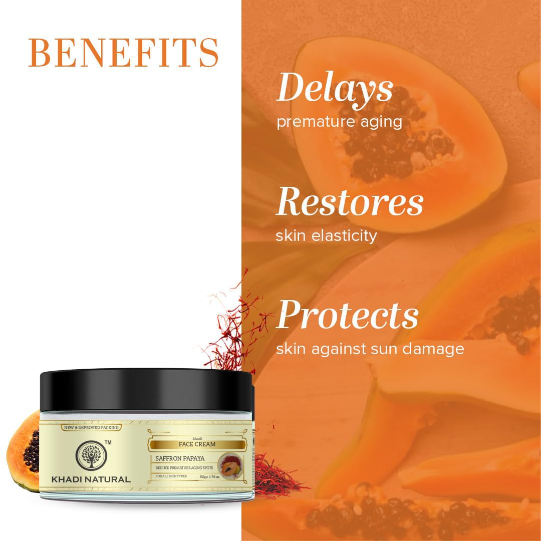 Khadi Organic Saffron & Papaya Anti-Wrinkle Cream 50g - Natural Anti-Aging, Skin Brightening & Radiance Booster for All Skin Types | Perfect for Daily Skincare Routine & Nighttime Rejuvenation