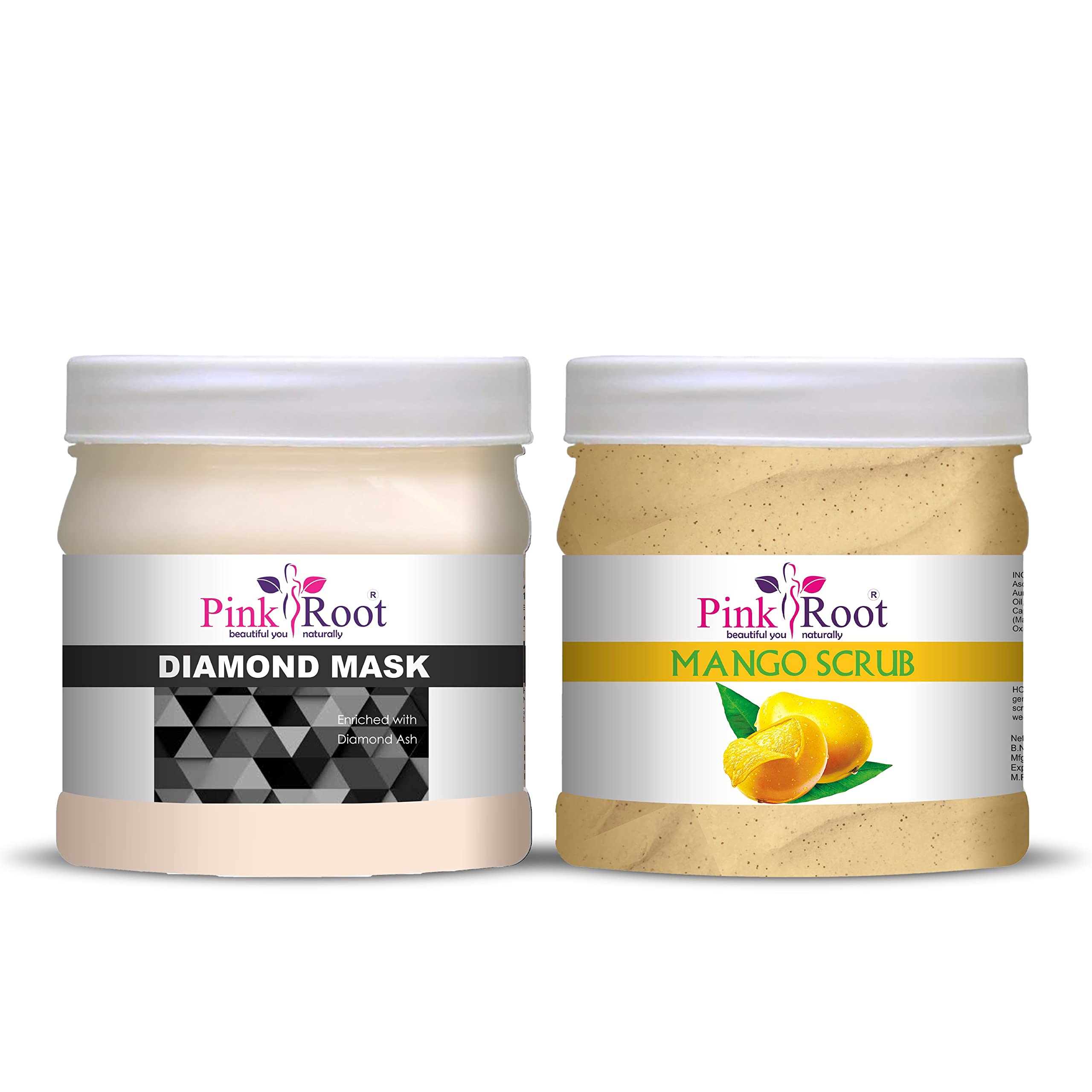 Pink Root Diamond Facial Mask 500ml & Mango Exfoliating Scrub 500ml - Hydrating & Brightening Skincare Set for Glowing Skin | Perfect for Spa Day & Night Routine