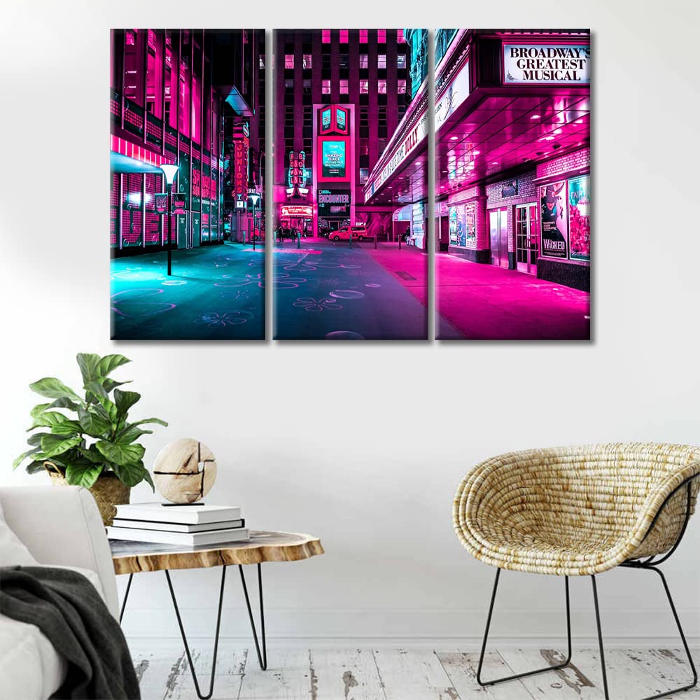 TUMOVO New York Neon Street Canvas Wall Art - Multi Panel Modern Gaming Style Wall Decor for Living Room, Bedroom, Gaming Room & Boys Room - Stretched & Framed Ready to Hang - 36