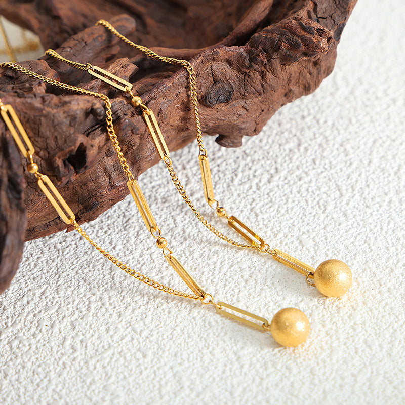 18K Gold Star Ball Pendant Necklace with Half Chain - Elegant Layered Jewelry for Women | Perfect for Date Night, Party & Everyday Wear