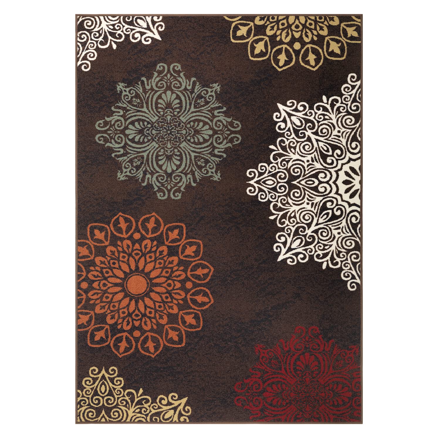 Antep Rugs Modern Floral 8x10 Non-Slip Low Pile Area Rug with Rubber Backing - Brown 7'10