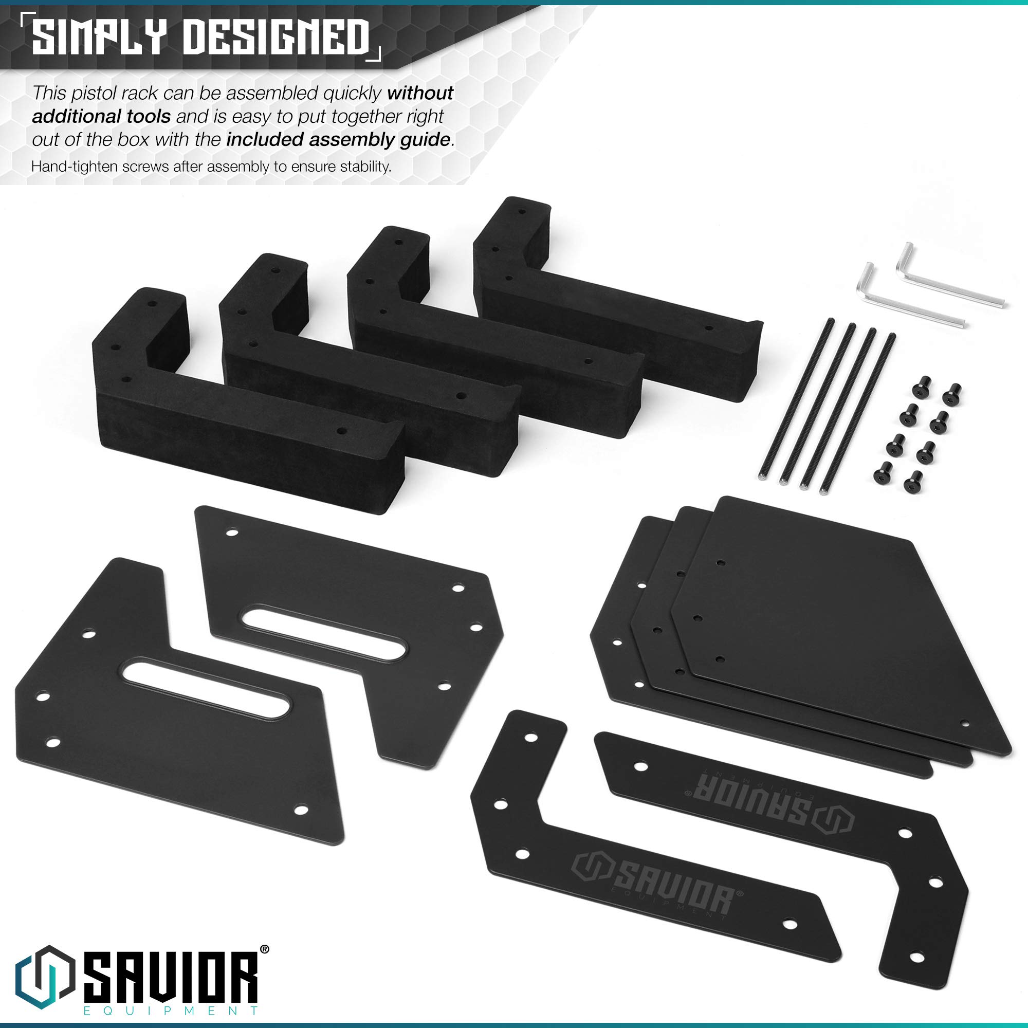 Savior Equipment Gun Pistol Revolver Firearm Handgun Rack Stand - Holds 4-12 Long-Barreled Pistols with Cushioned Foam Protection - Gun Safe & Cabinet Storage Organizer Accessories for Home, Range & Secure Weapon Display