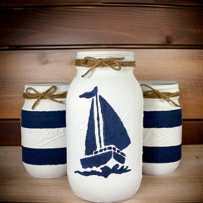 Nautical Mason Jar Set - Rustic Glass Jars with Rope Handles for Home Decor, Wedding Centerpieces, Beach Theme Parties & Farmhouse Style Kitchens