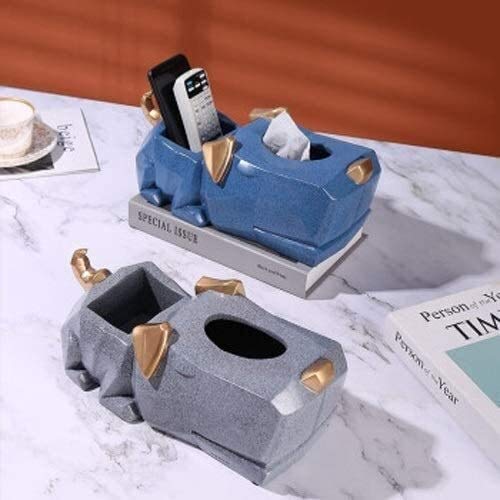 Luxury Nordic Geometric Tissue Box Cover Holder - Blue Home Decor for Living Room, Bedroom & Office | Stylish Dog Ornament Tissue Box Organizer