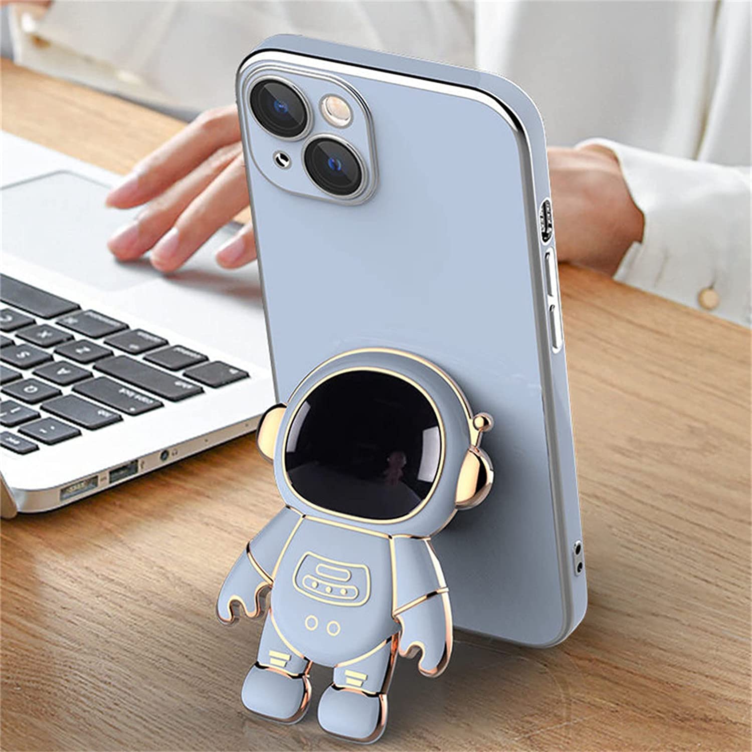 2022 New 6D Electroplated Astronaut Hidden Stand Phone Case for iPhone 13 Pro Max - Shockproof Protective Cover with Built-in Stand & Lens Film - Perfect for Space Lovers, Daily Use & Travel (Black)