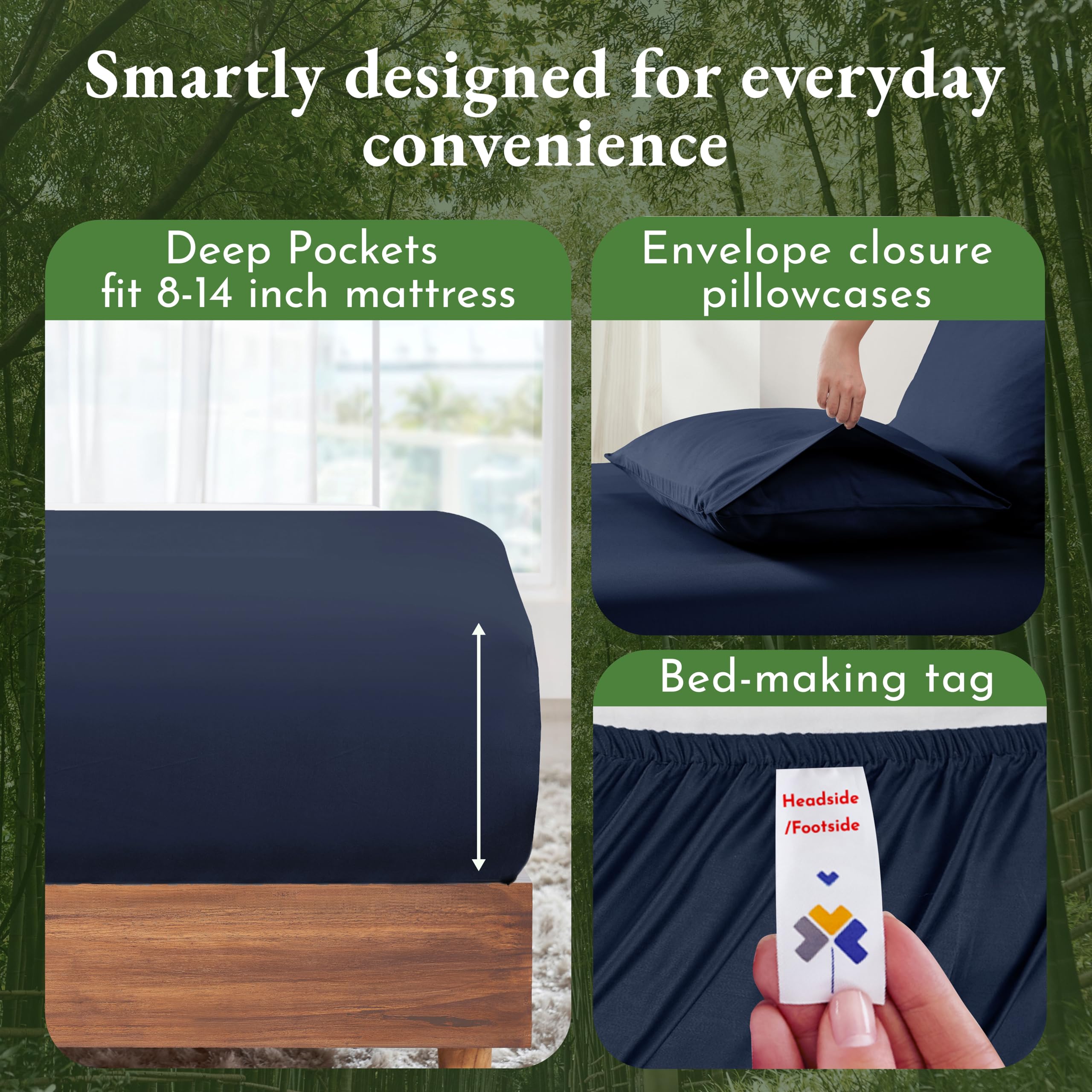 California Design Den Rayon from Bamboo Full Size Sheets - Luxury Cooling Bed Sheets with Deep Pockets - Navy Blue - Soft Breathable Bamboo Fabric for Hot Sleepers - Perfect for Summer Nights & Guest Bedrooms