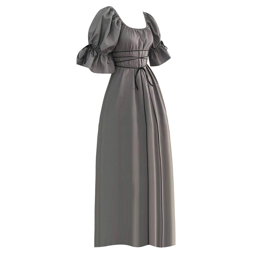 Vintage Striped Dress for Women - Short Petal Sleeve O-Neck Medieval Cosplay Dress | White Summer Dress for Renaissance Fairs, Themed Parties & Casual Wear