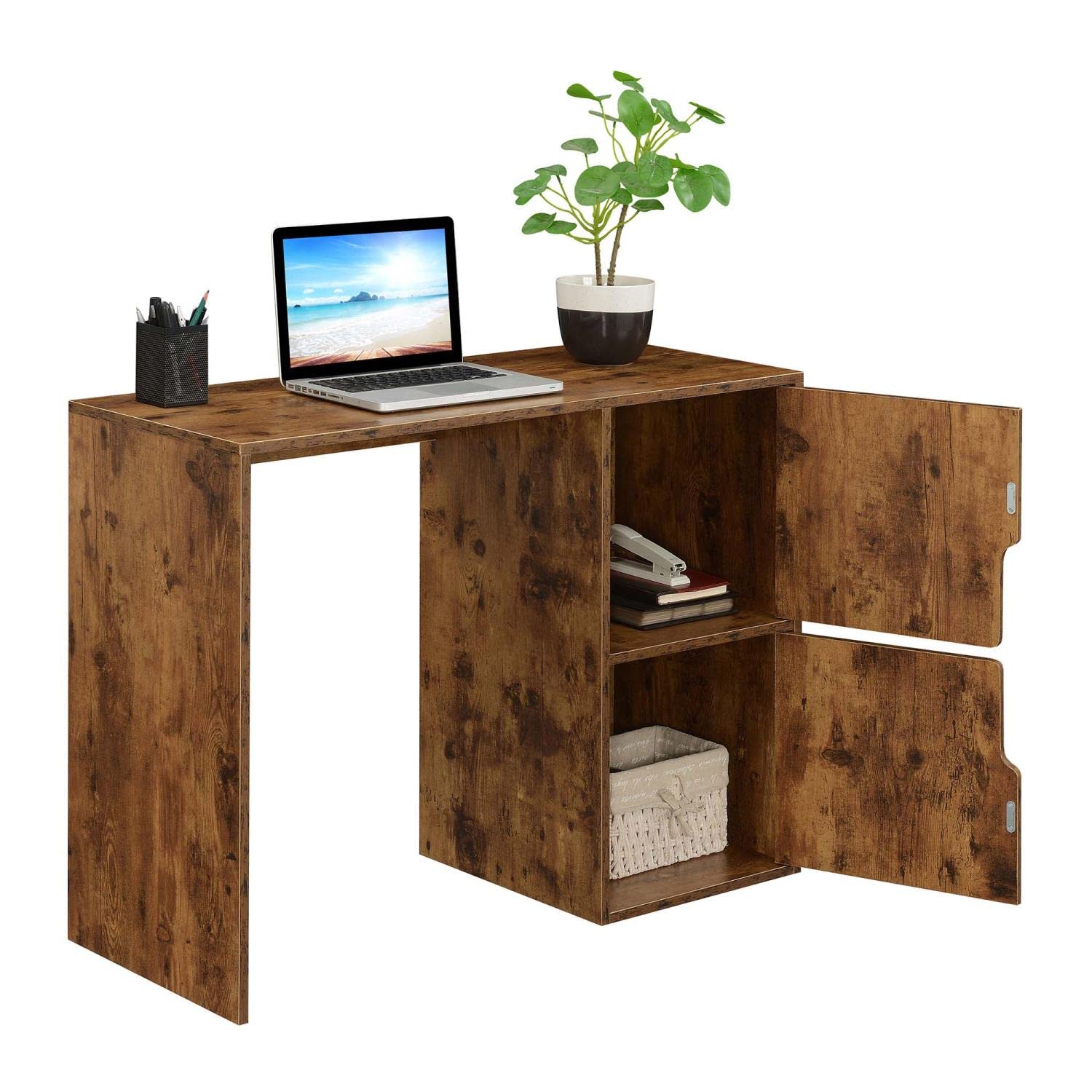 Convenience Concepts Designs2Go Student Desk with Storage Cabinets - Barnwood Finish Study Desk for Home Office, Dorm Room & Small Spaces - Perfect for Remote Learning & Work from Home