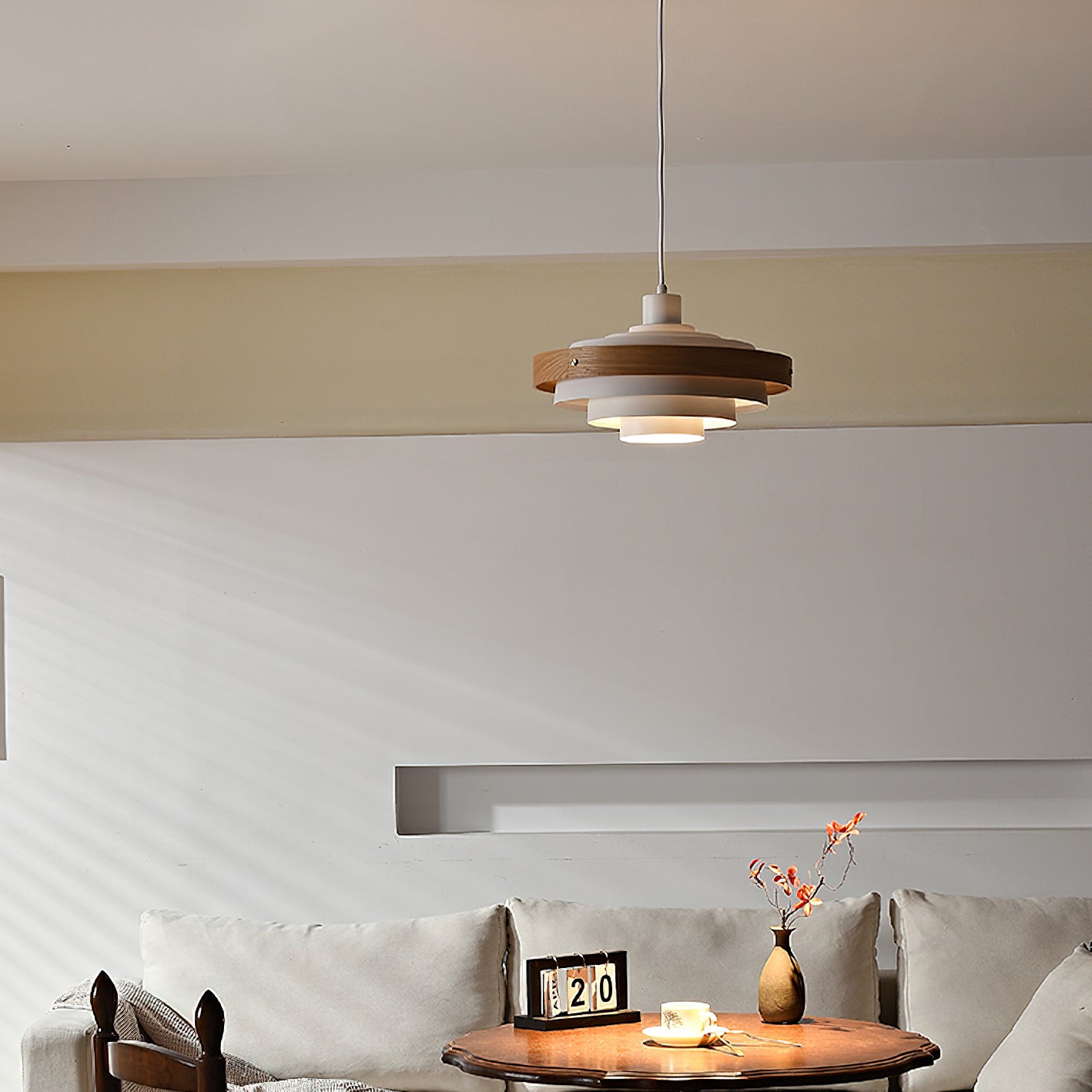 Modern Drum Pendant Light - Sleek Contemporary Ceiling Fixture for Dining Room, Bedroom & Living Room Lighting Decor