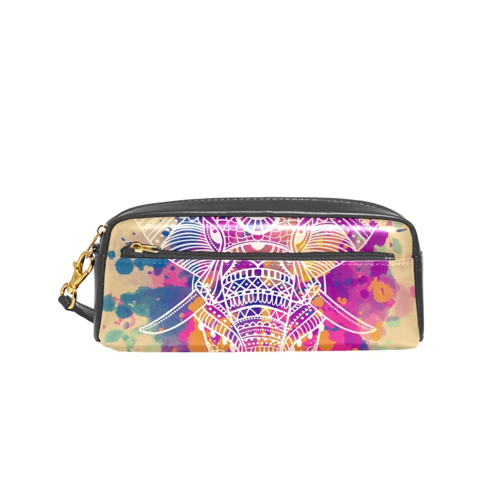Portable PU Leather Pencil Case with Zipper - Cute Elephant Design Makeup Bag for Students, School & Office Organization - Perfect for Stationery Storage, Travel & Daily Essentials