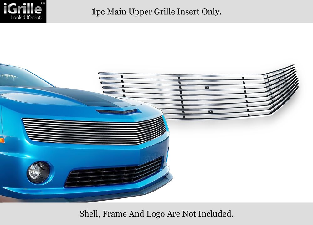 APS Compatible with Chevy Camaro 2010-2013 Phantom Style Main Upper Stainless Steel Silver Horizontal Billet Front Grill Grille Insert C66845C - Upgrade Your Car's Appearance for Street Shows & Custom Builds