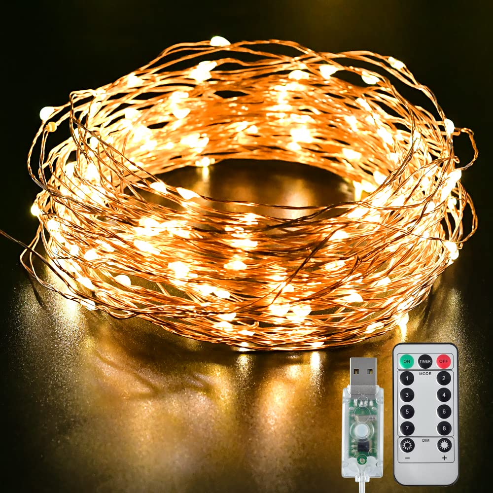 100LED USB Fairy Lights - 33ft Waterproof Twinkle String Lights with 8 Lighting Modes for Bedroom, Wedding, Party, Home, Patio, Lawn & Garden Decor | Indoor & Outdoor Decorative Lighting for Romantic Ambiance & Holiday Celebrations