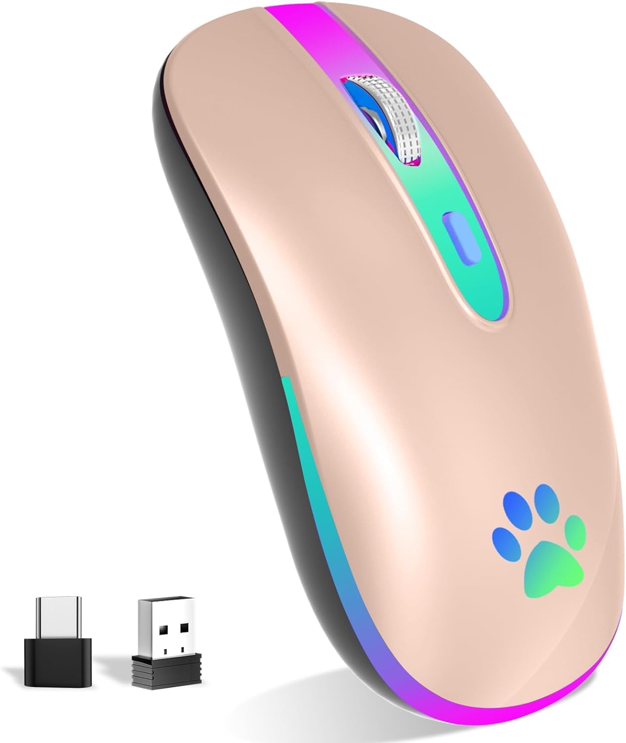 Rechargeable Wireless Gaming Mouse with Bluetooth & 2.4GHz USB Receiver, 7 RGB Colors for PC, Laptop, Mac, Notebook - Compatible with Windows & Android - Perfect for Gaming, Office Work & Travel