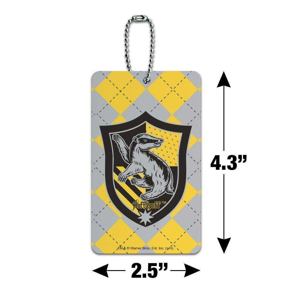 Harry Potter Hufflepuff Plaid Sigil Luggage Tag - Waterproof Suitcase ID Card Holder for Travel & Carry-On Bags - Perfect for Hogwarts Fans & Airplane Luggage Identification