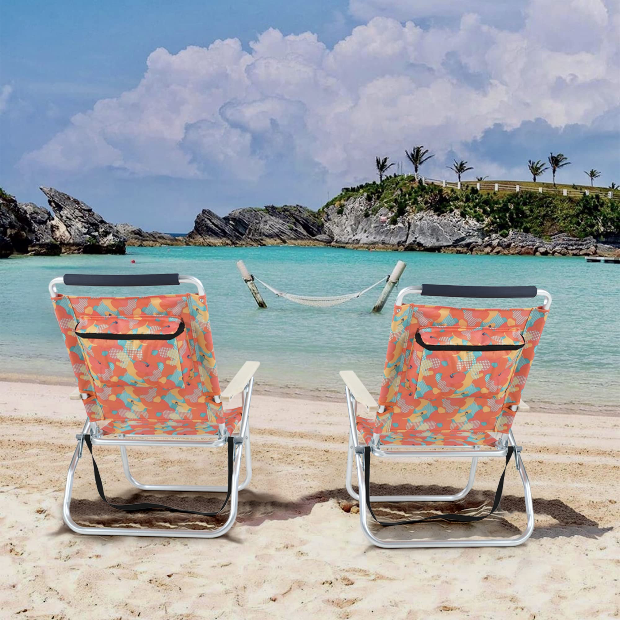 LET'S CAMP High Back Folding Lawn Chair with Insulated Cooler Bag & Shoulder Strap - 3-Position Adjustable Outdoor Camping Chair for Beach, Garden, Concert, Picnic, BBQ - Portable & Comfortable - Set of 2 Camo Chairs - Perfect for Backyard Relaxation, Tailgating, and Summer Festivals
