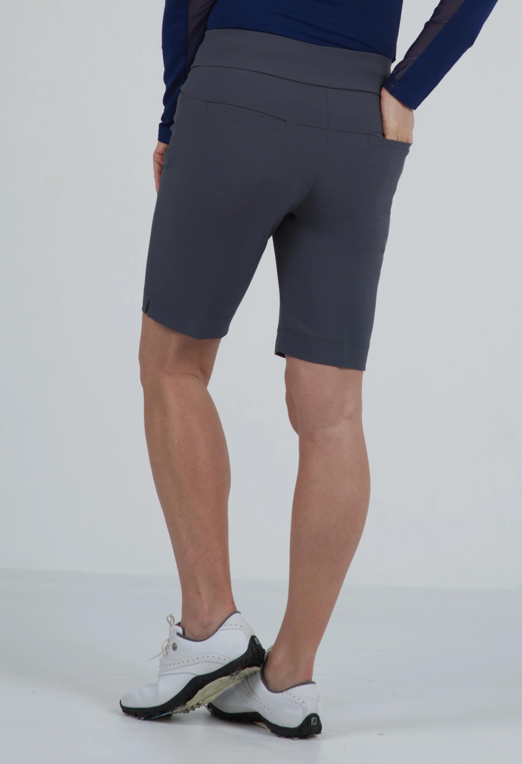IBKUL Women's UPF50+ Sun Protective Athleisure Shorts with Front & Back Pockets - Stain Resistant Quick Dry Workout & Yoga Shorts for Running, Hiking, Travel