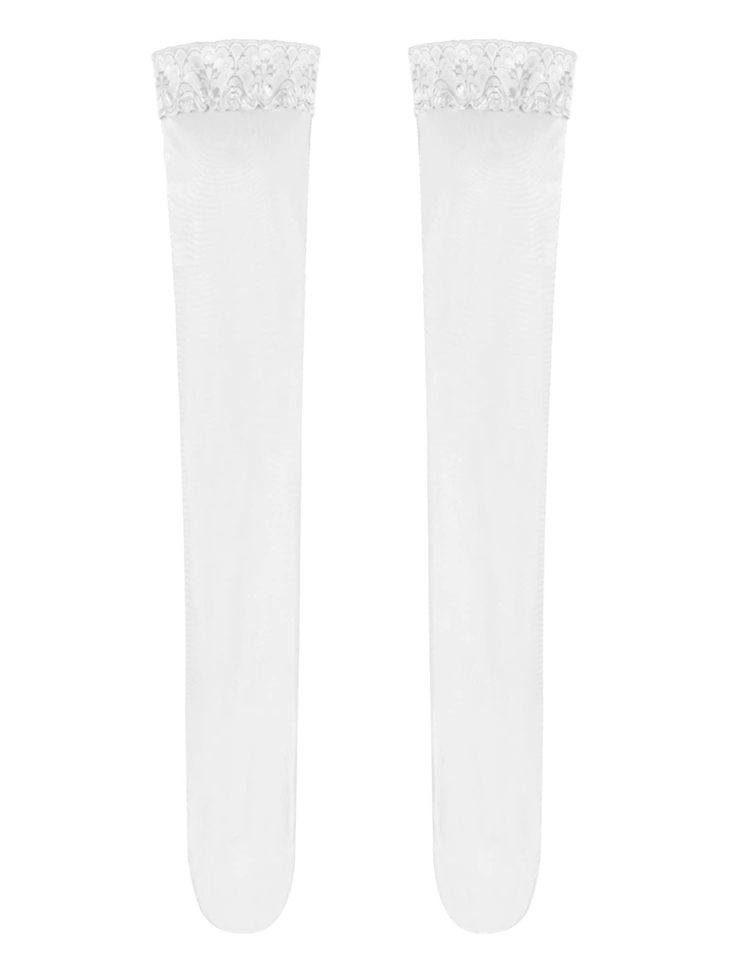 CHICTRY Women's Thigh High Stockings - Control Top Stay Up Socks with Glossy Lace Trim - Sexy Hold Up Pantyhose for Date Night & Special Occasions