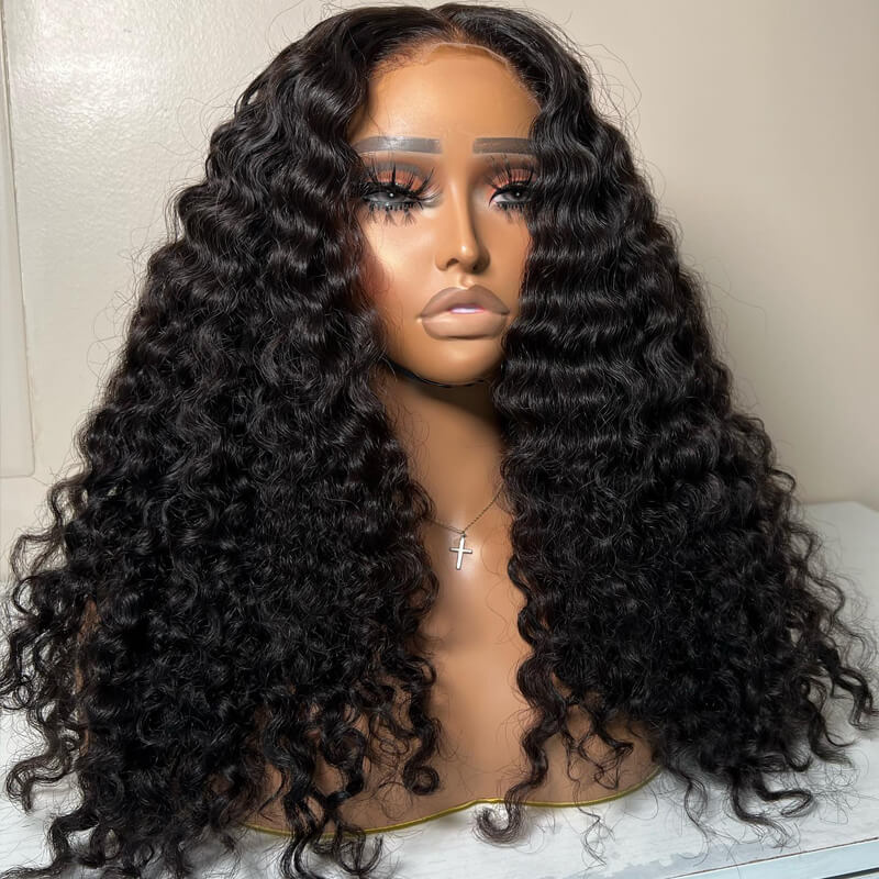 Eullair Deep Curly Lace Frontal Wig - Natural Looking 13x4 HD Lace Human Hair Wig with Baby Hair for Women | Perfect for Daily Wear, Parties & Special Occasions