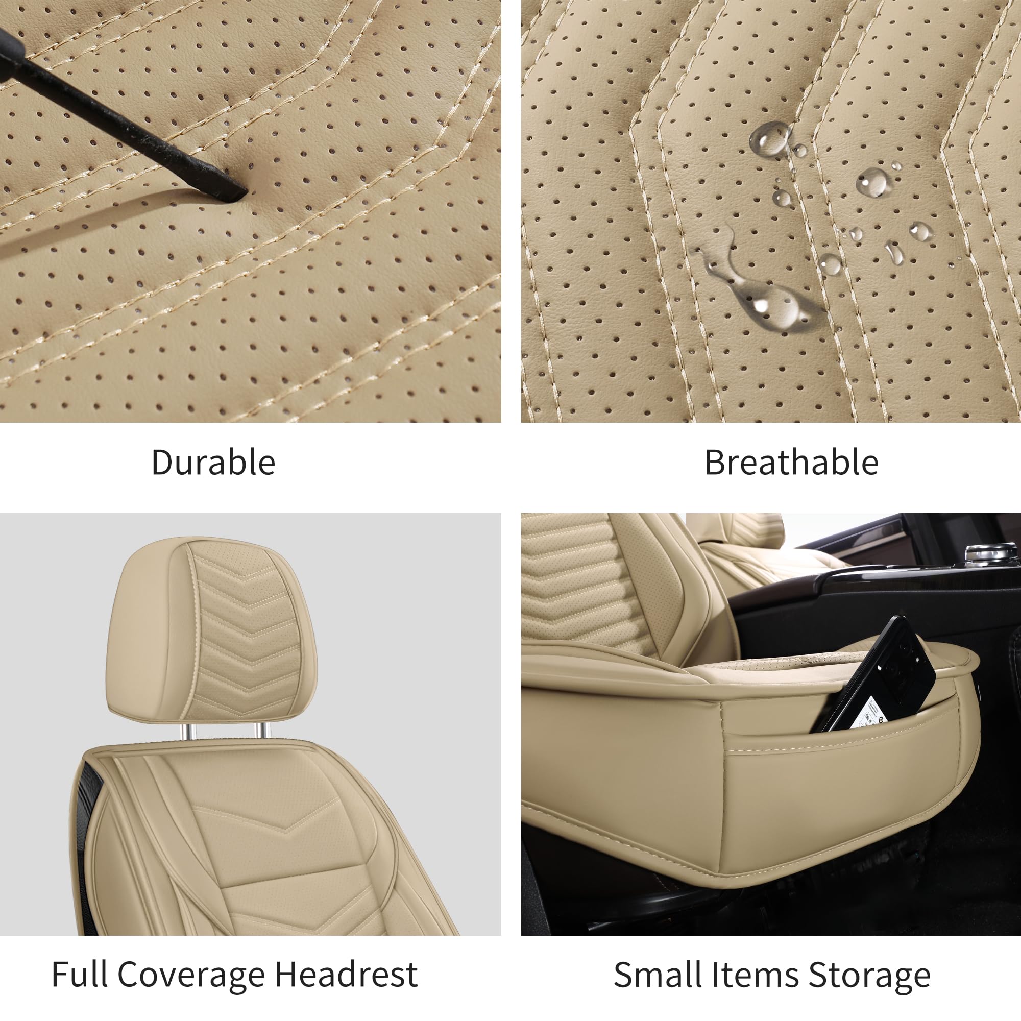 Breathable Waterproof Faux Leather Car Seat Covers - Universal Fit for SUV, Truck & Sedan - 2-Piece Front Seat Set (Beige) | Comfort & Protection for Daily Commute, Road Trips & Family Travel