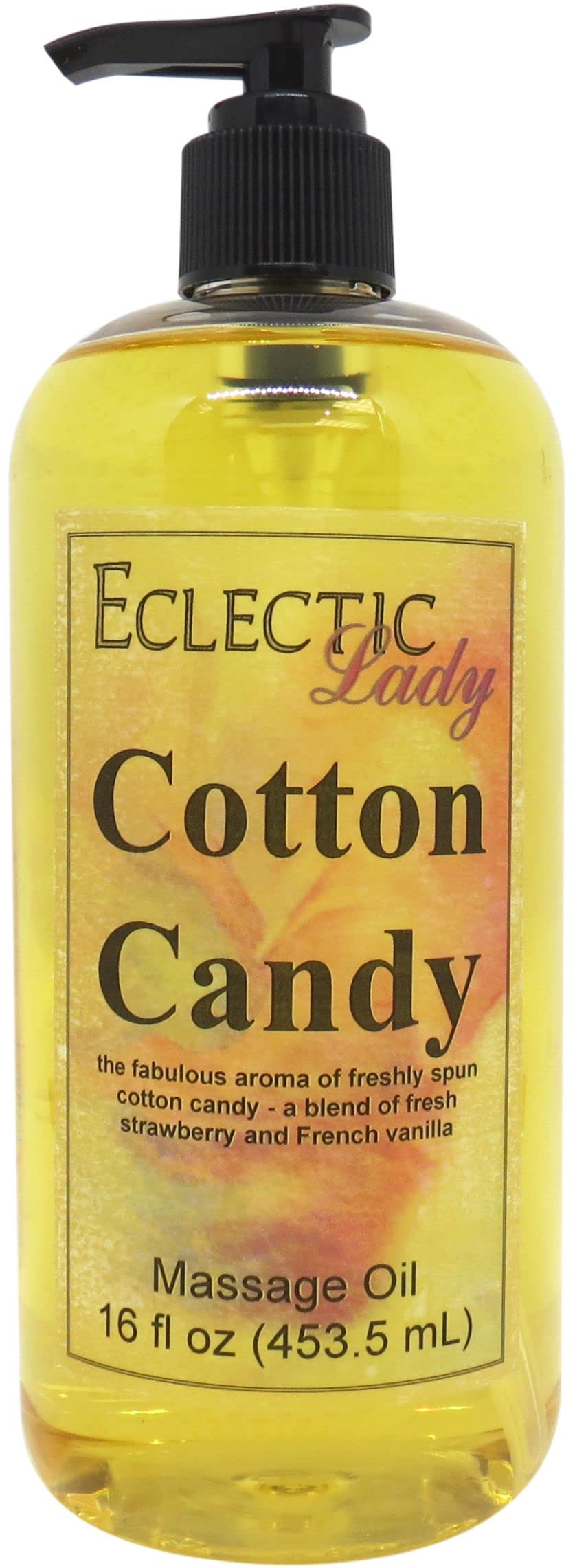 Organic Cotton Candy Massage Oil with Sweet Almond & Jojoba Oil - 16oz Preservative-Free Aromatherapy Oil for Couples Massage, Spa Relaxation & Sensual Body Care