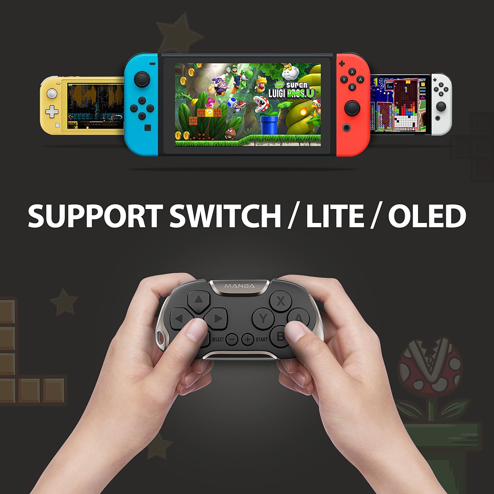 Manba Mini Wireless Controller for Switch/OLED, Windows, MacOS, Android - Compact Design with Cable & Strap, Perfect for Classic Gaming & On-the-Go Play