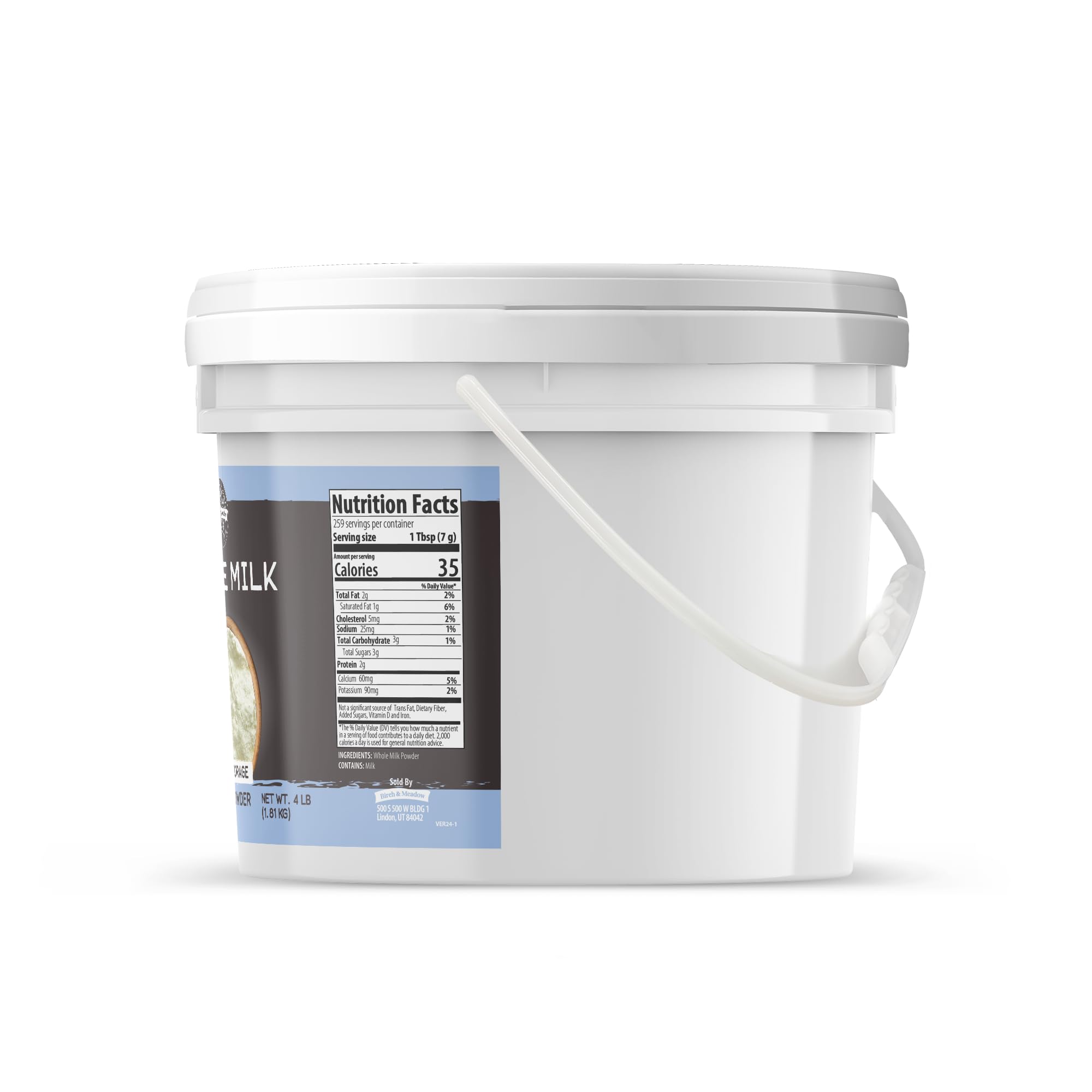 Birch & Meadow 1 Gallon Whole Milk Powder - Light Sweet Taste, Non-GMO, Rich in Calcium & Vitamin D | Perfect for Baking, Coffee Creamer, Camping & Emergency Food Storage