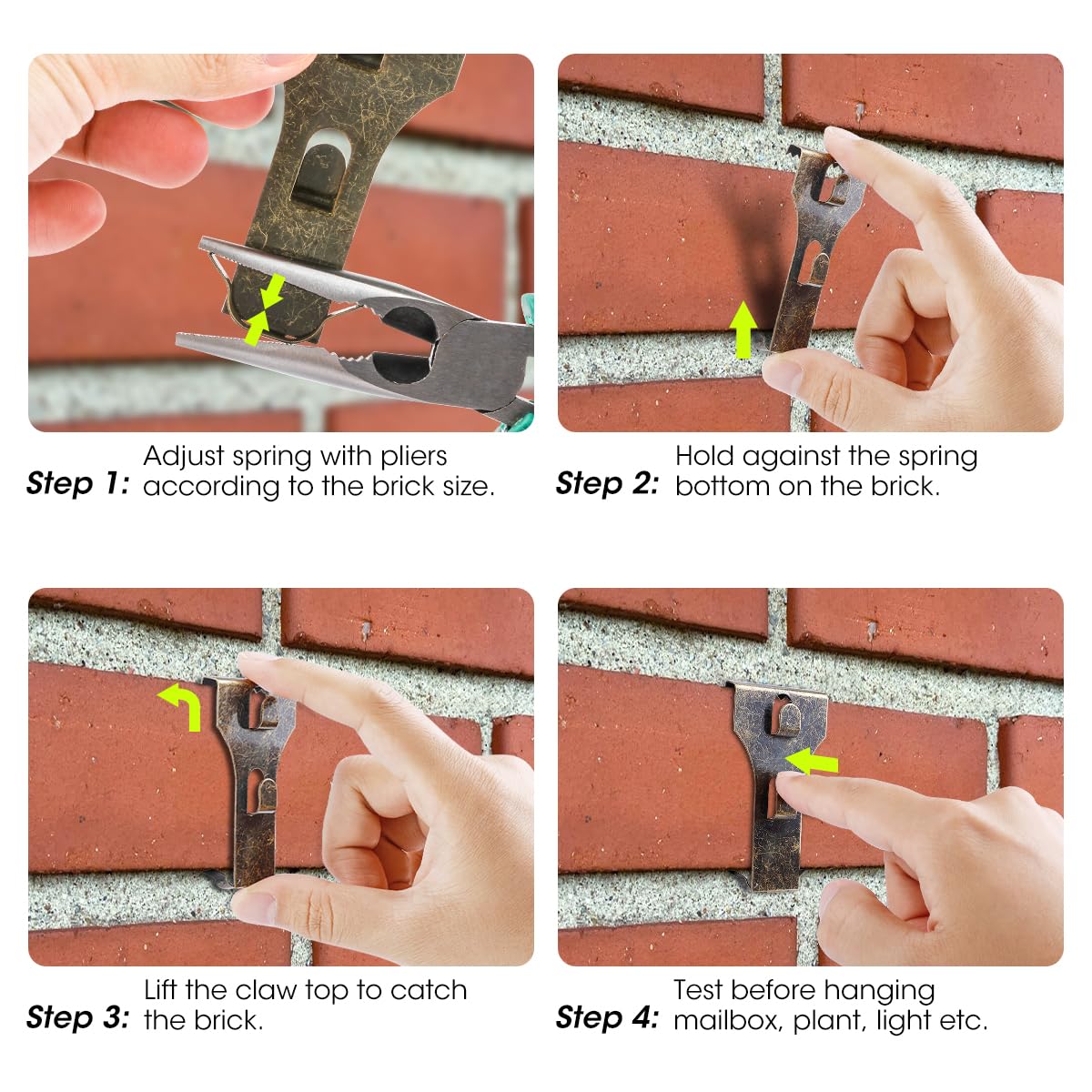 AIEVE 10 Pack No Drill Brick Wall Hooks - Heavy Duty Brick Clips for Hanging Outdoor Decor (Fits 2-1/4