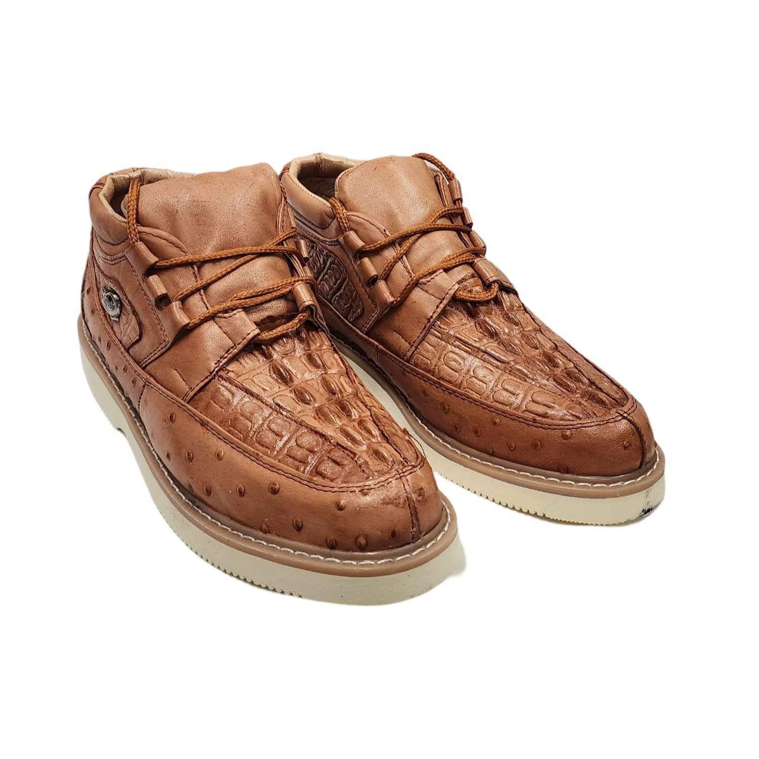 Genuine Cowhide Men's Western Boots with Crocodile/Ostrich Print - Comfortable Lace-Up Shoes for Rodeo, Country Dance & Outdoor Adventures
