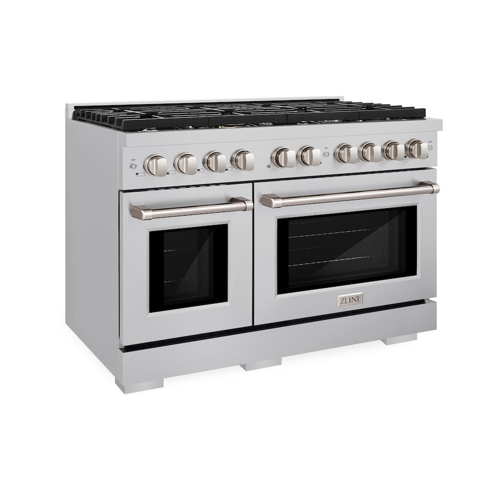 ZLINE 48-Inch 6.7 cu.ft Stainless Steel Double Oven Gas Range with 8 Burner Cooktop - SGR48 Model for Professional Home Kitchen & Large Family Cooking