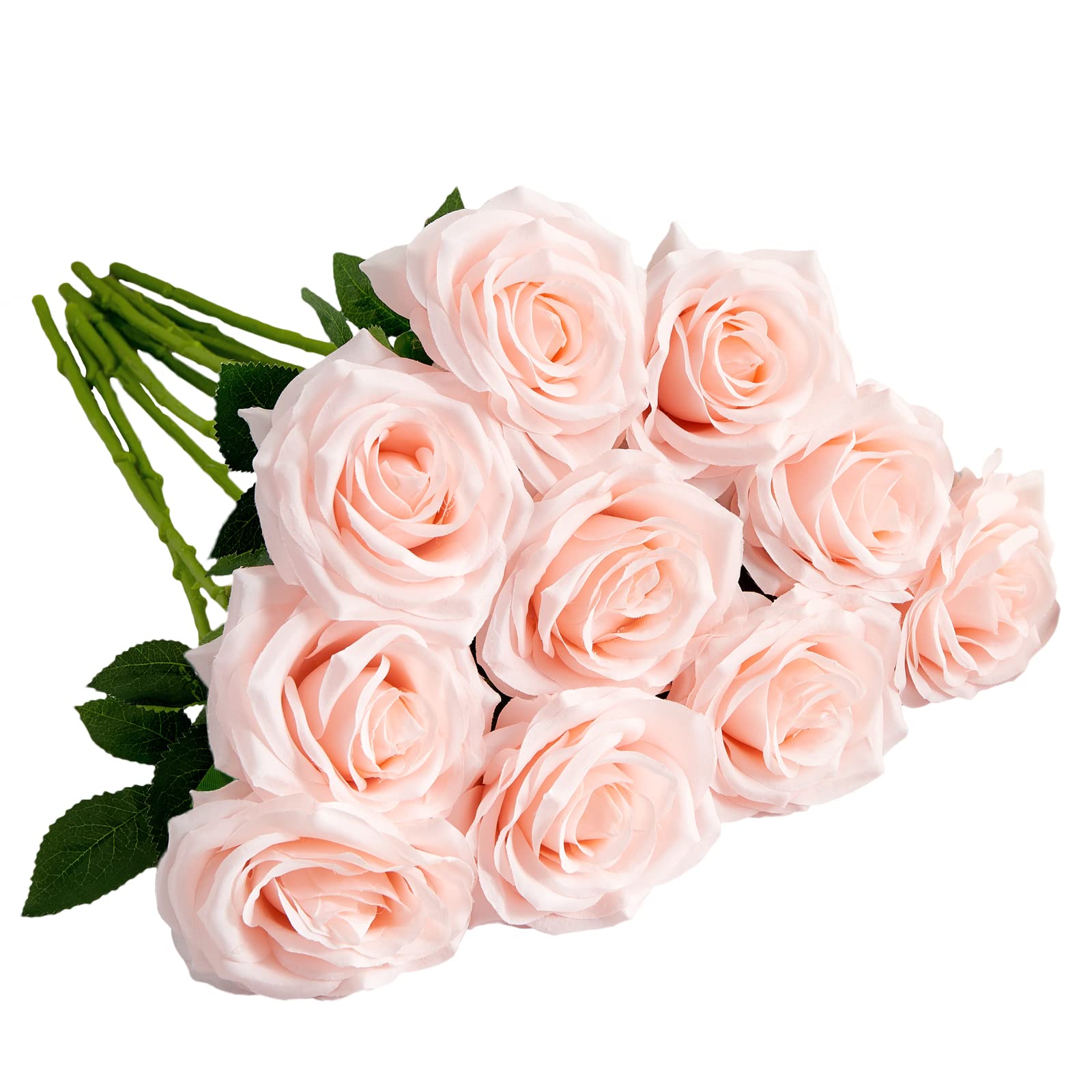 10pcs Artificial Silk Rose Stems - Realistic Open Flower Bouquet for Wedding Arrangements, Bridal Bouquets, Table Centerpieces - Perfect for Home Decor, Party Decorations & DIY Crafts (Blush Pink)