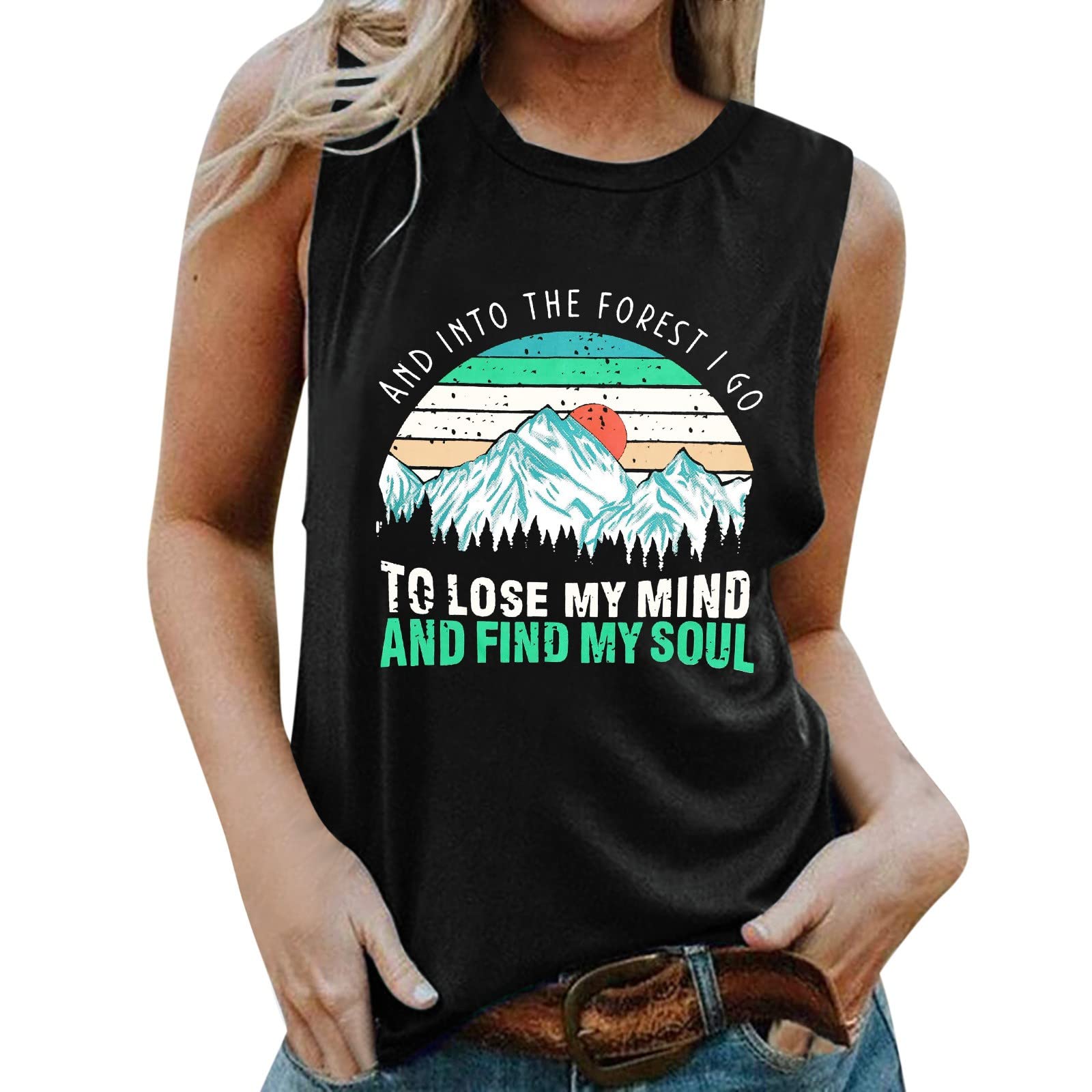 Women's Casual Summer Sleeveless Tank Top - Sunrise Print Hiking & Mountain Tee - Breathable Vest for Outdoor Activities, Travel & Daily Wear