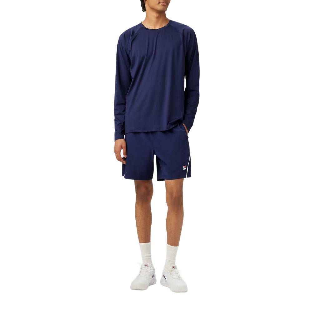 FILA Men's Piped Stretch Woven Shorts - Comfortable Athletic Casual Shorts for Men in Navy/White | Perfect for Gym, Running & Summer Outfits