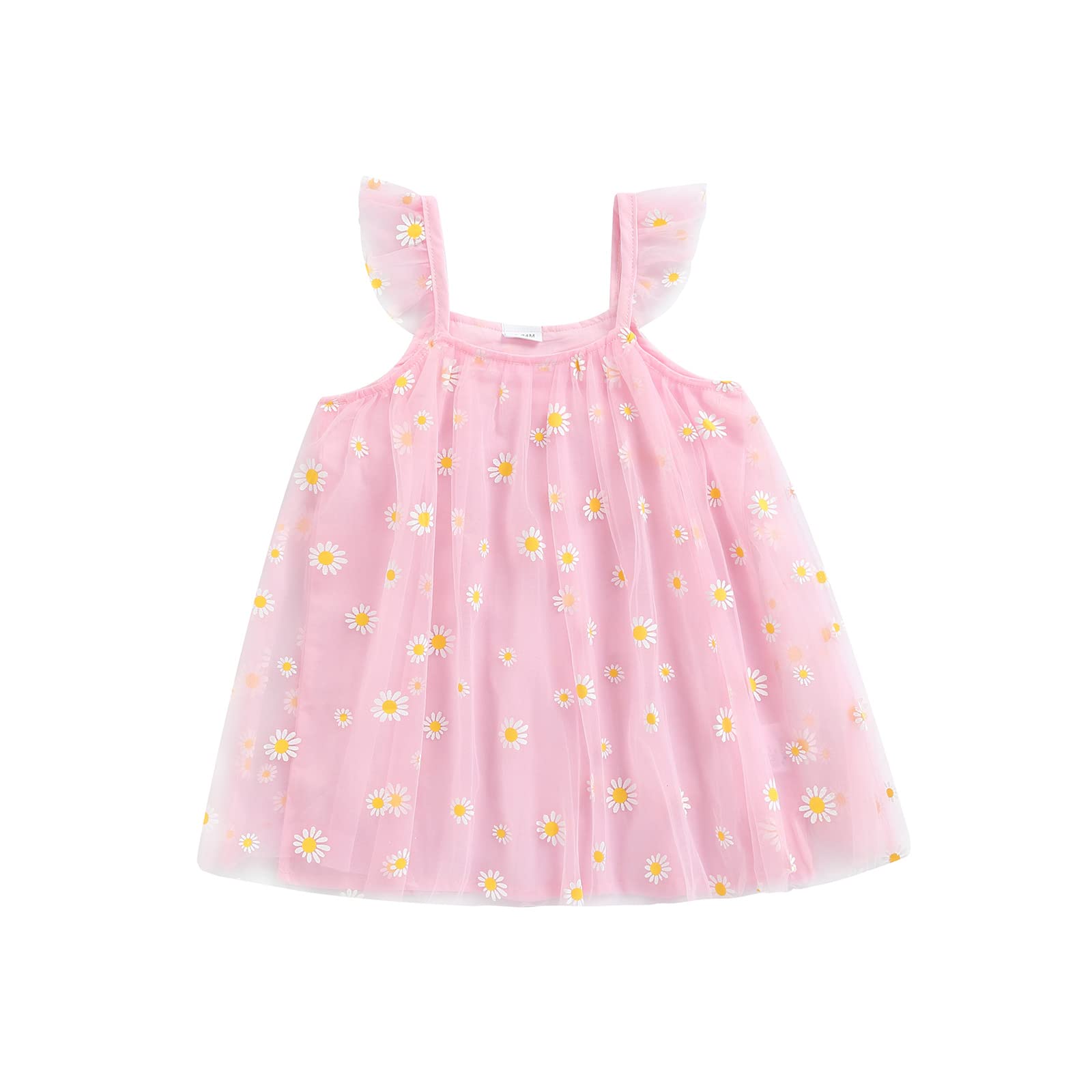 Newborn Baby Girl Summer Dress - Floral Daisy Print Sleeveless Tulle Tutu Princess Dress | Perfect for Photoshoots, Birthday Parties & Special Occasions