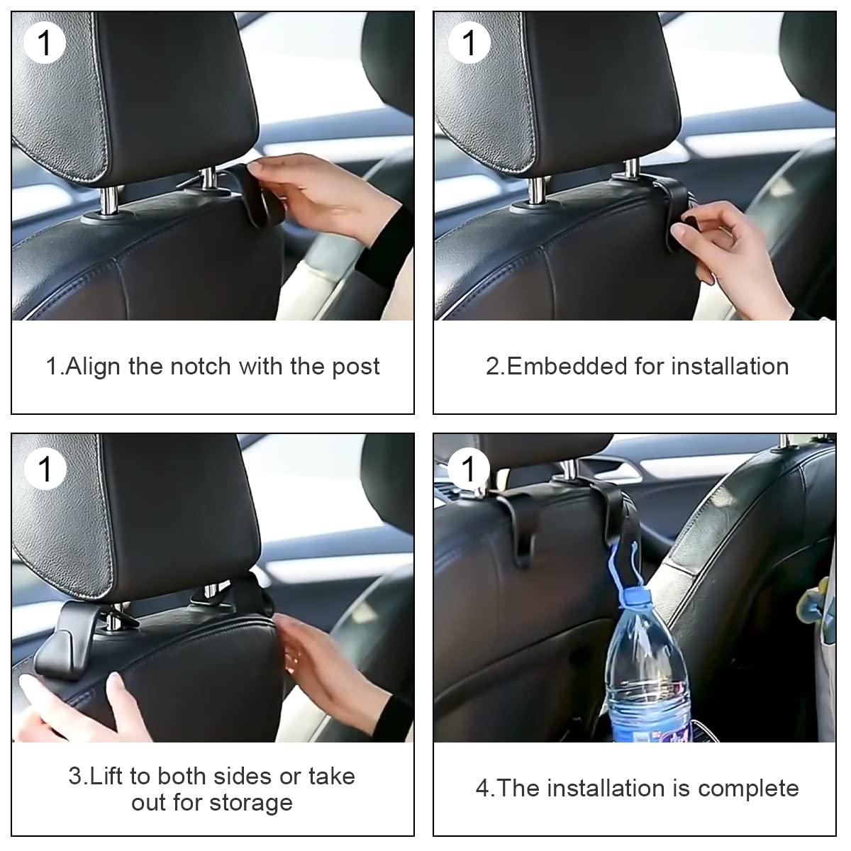 4 Pack Universal Black Car Back Seat Headrest Hooks - Heavy Duty Hangers for Purse, Grocery Bags, Handbag & Car Organizer Accessories (Beige) | Perfect for Road Trips, Shopping & Daily Commute