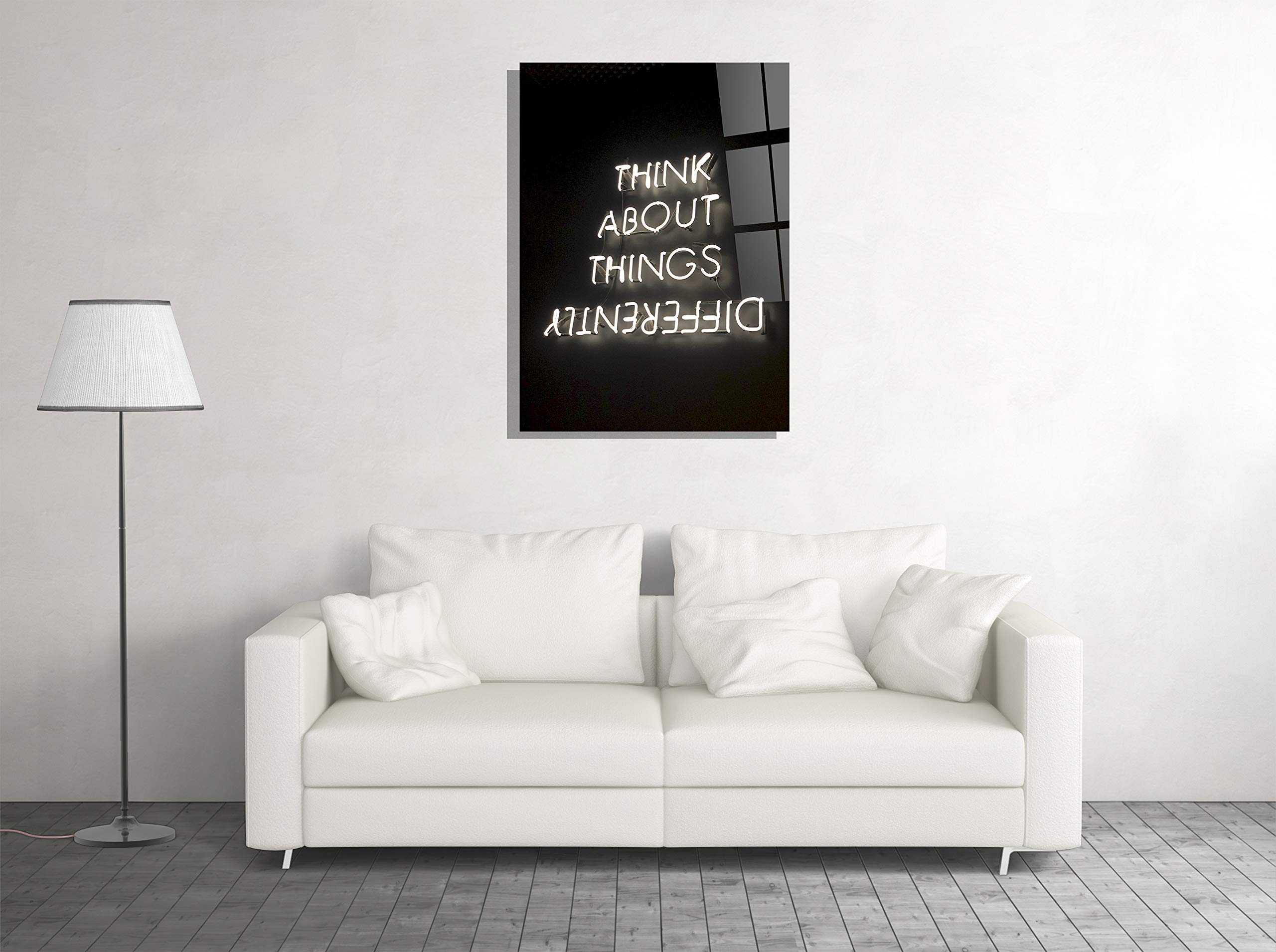 Think About Things Differently Neon Sign - 16x24 Inch Tempered Glass Wall Art for Home, Office, Teen Room & Bar Decor - Unique Modern Gift Idea for Inspiration & Motivation