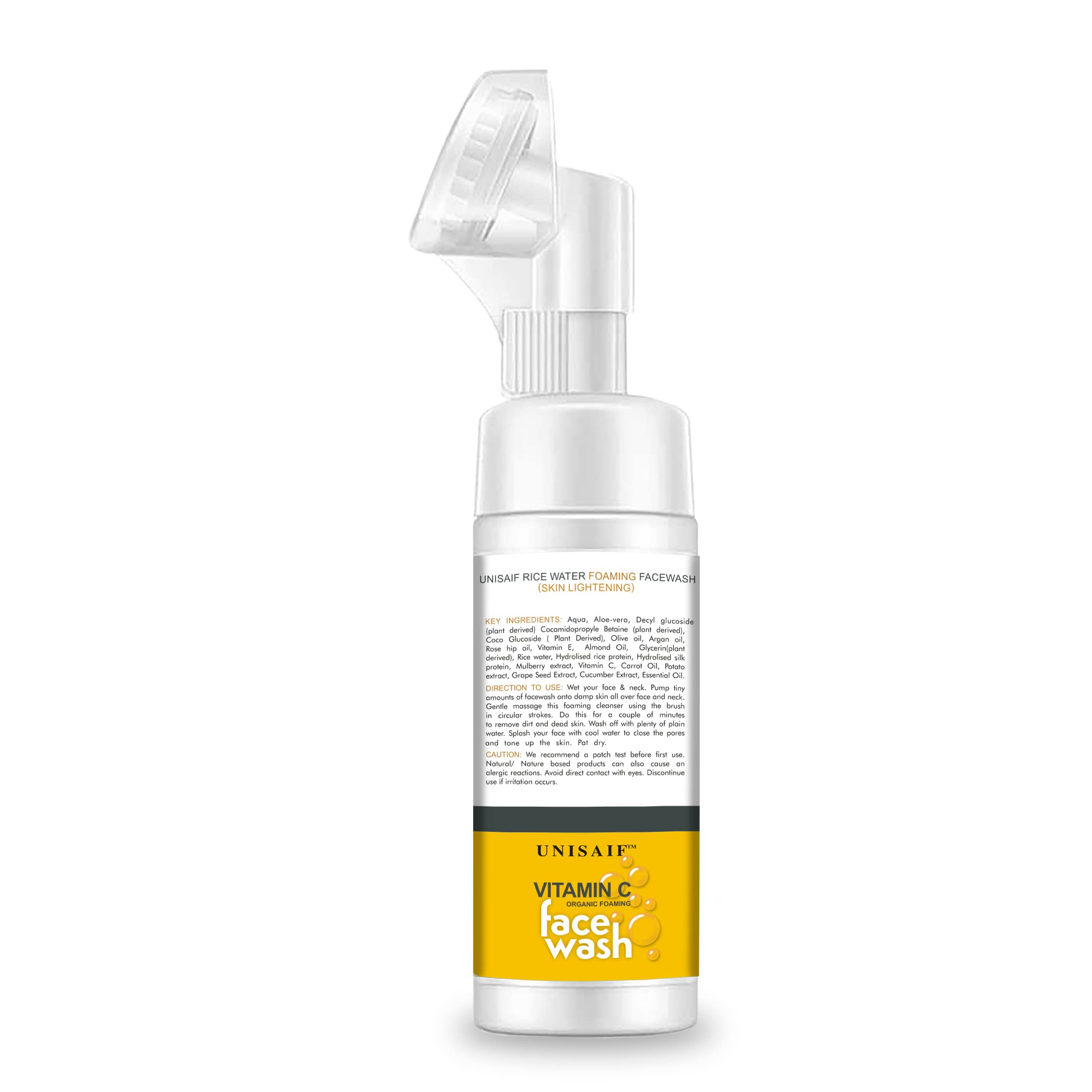 Unisaif Vitamin C Foaming Face Wash with Soft Brush - Brightening Cleanser for Women & Men | Pigmentation Treatment for Combination Skin | 150ml | Perfect for Daily Skincare Routine & Acne-Prone Skin Care