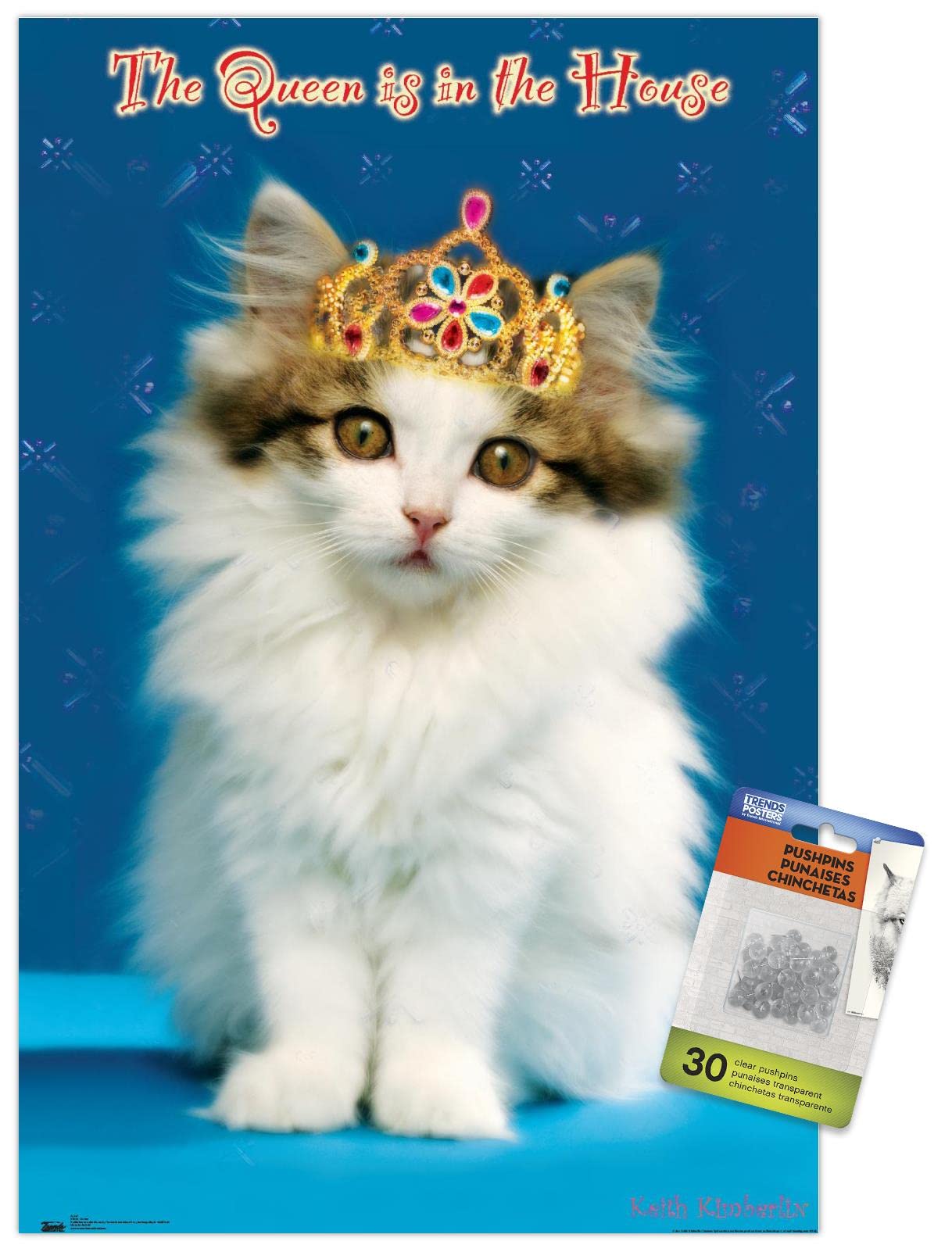 Keith Kimberlin Kitten Queen Wall Poster with Push Pins - Vintage Cat Art Print for Home Decor, Office & Dorm Room - Perfect Gift for Cat Lovers
